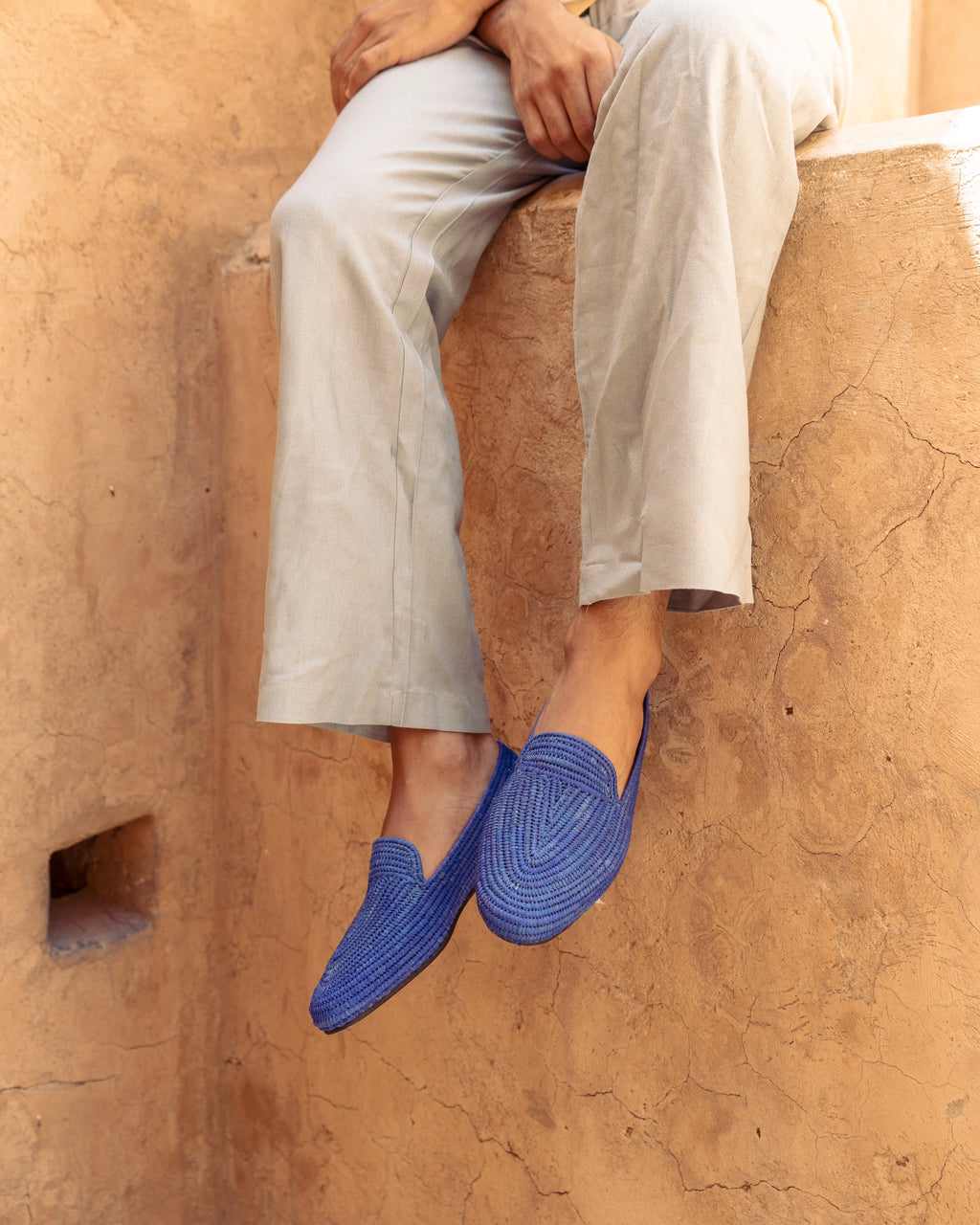Men's Raffia Loafers in Indigo Blue