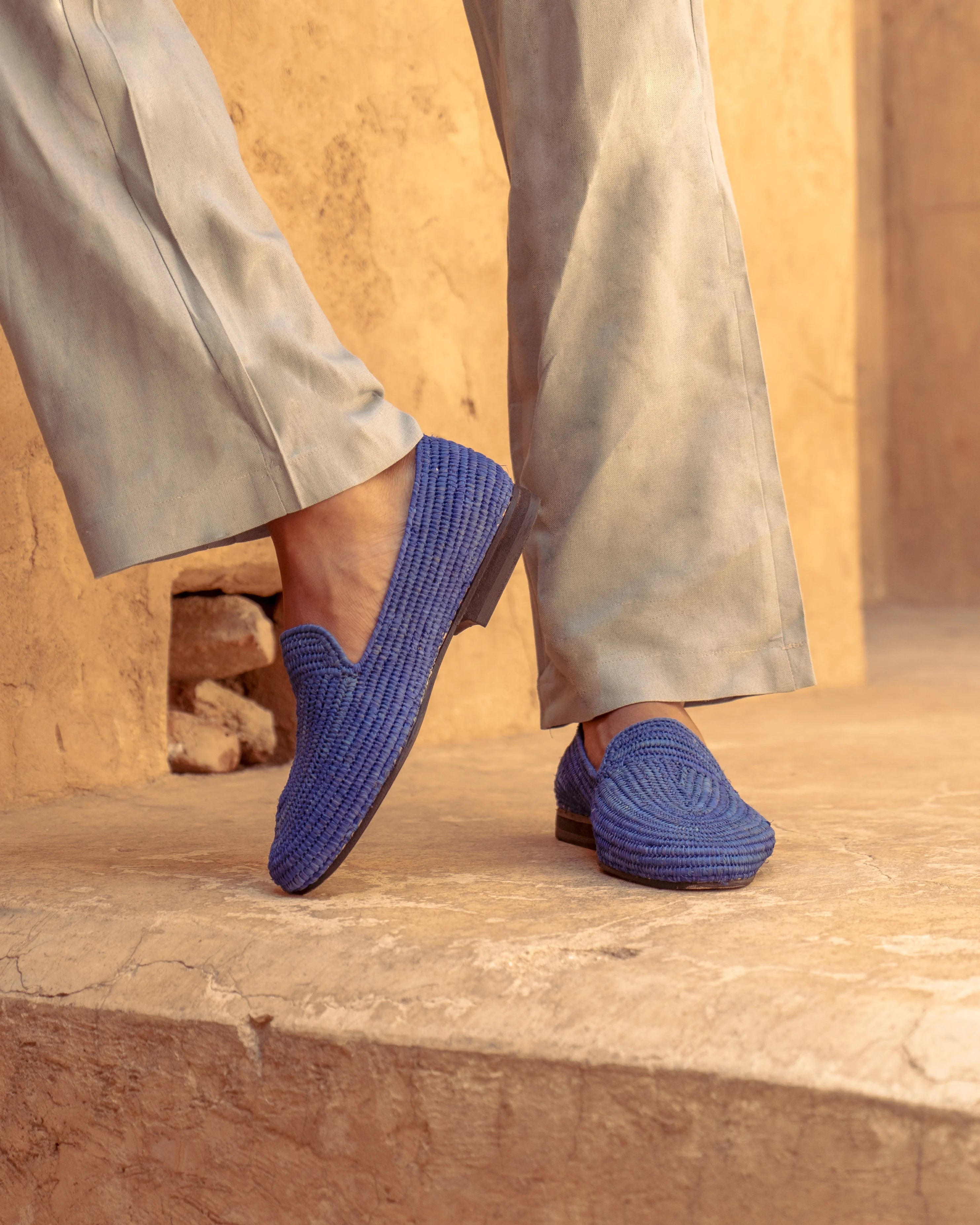 Men's Raffia Loafers in Indigo Blue