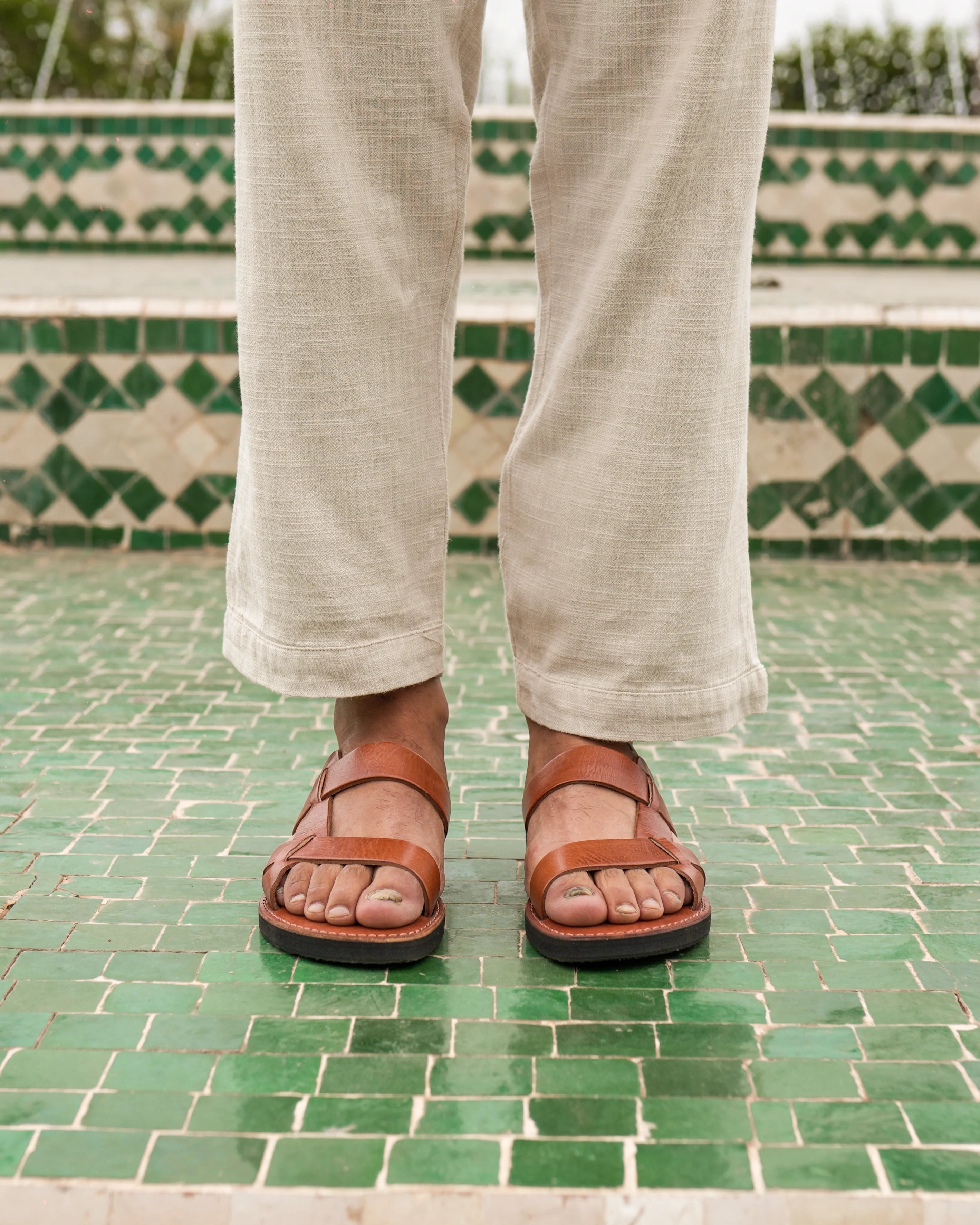 Men's Leather Sandals in Tan