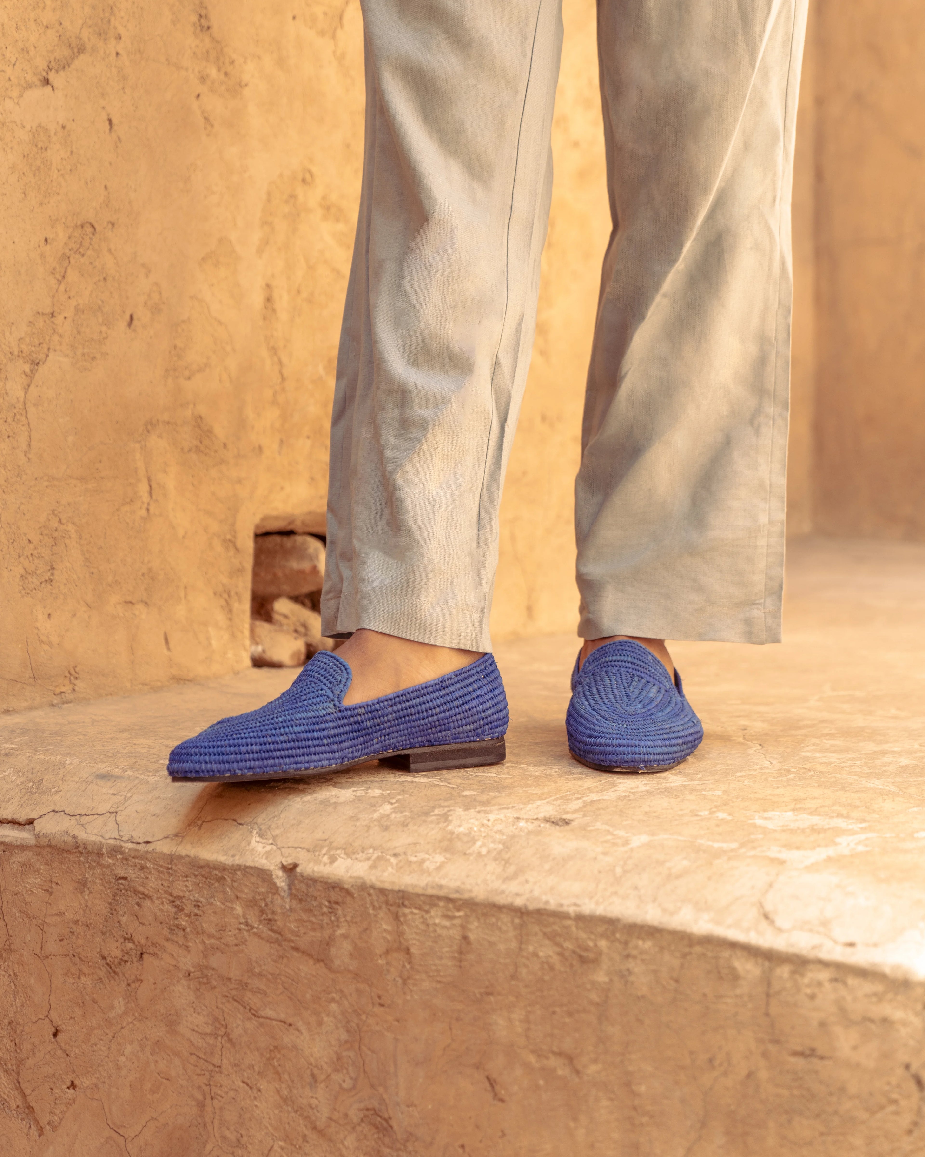 Men's Raffia Loafers in Indigo Blue