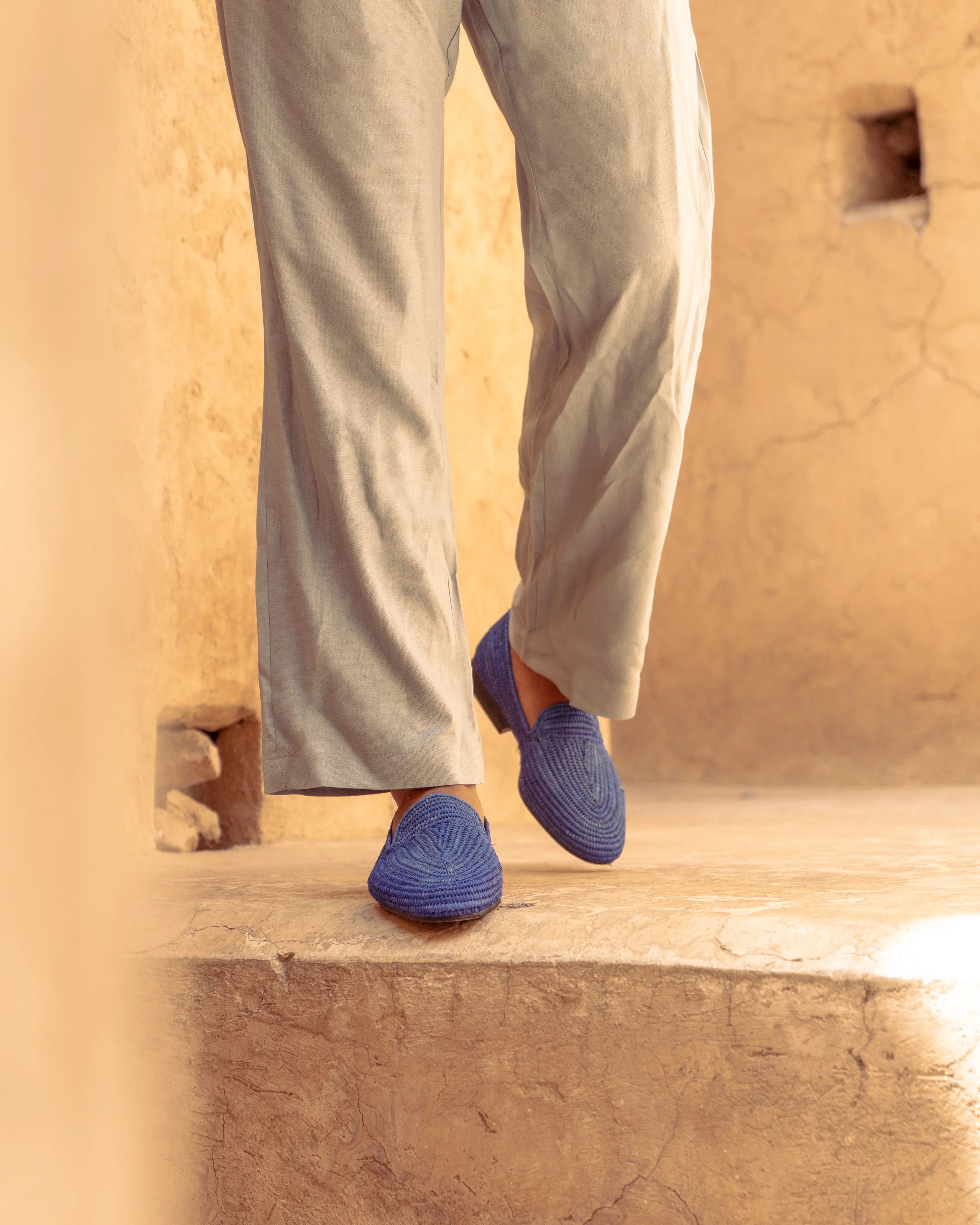 Men's Raffia Loafers in Indigo Blue