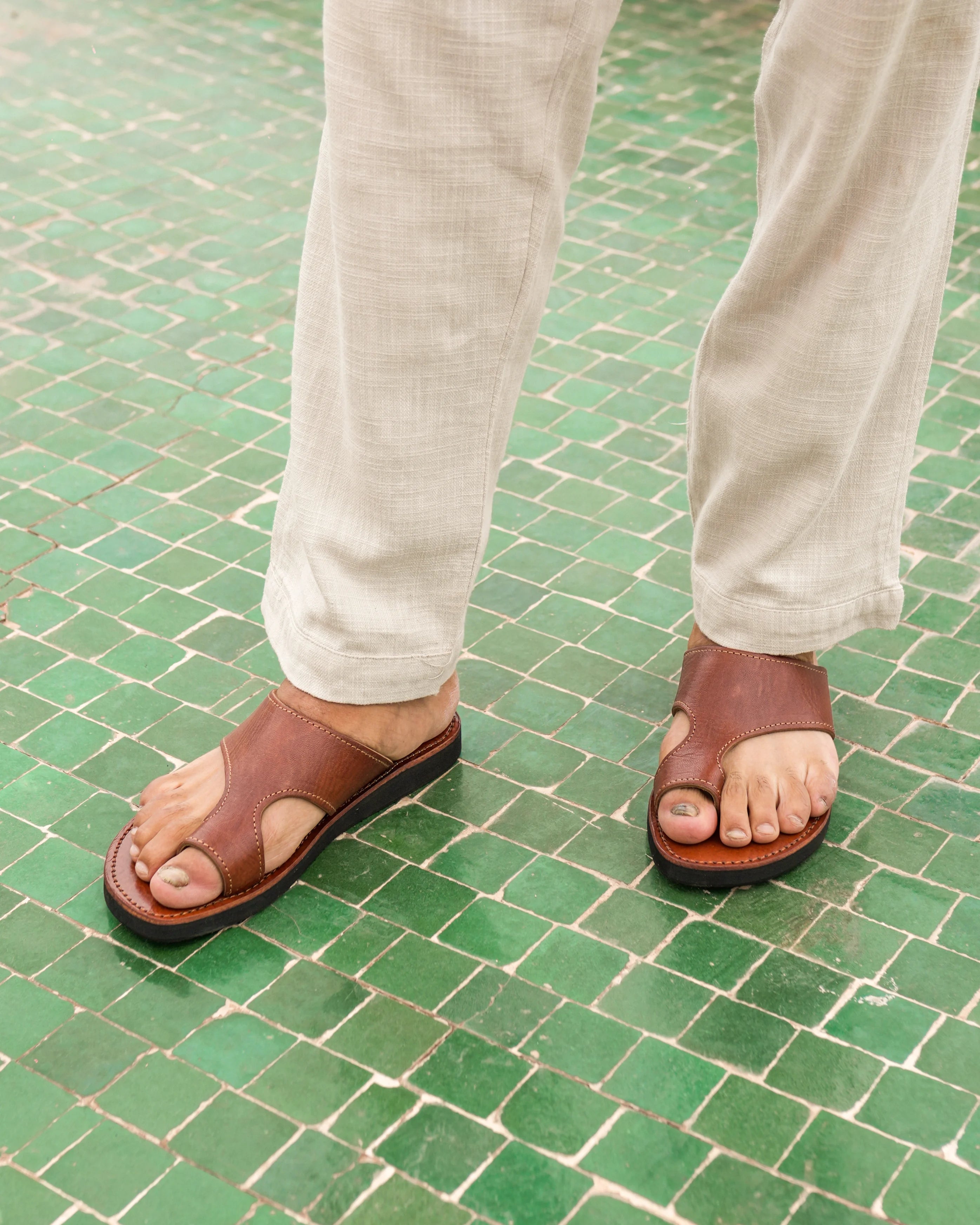 Men's Leather Sandals in Light Brown