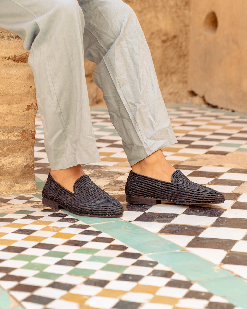 Men's Raffia Loafers in Black