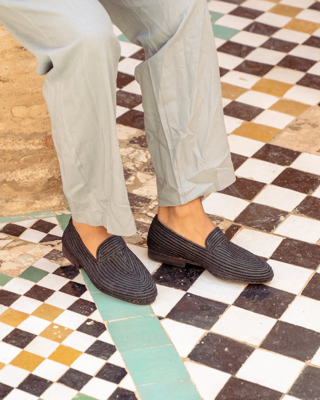 Men's Raffia Loafers in Black