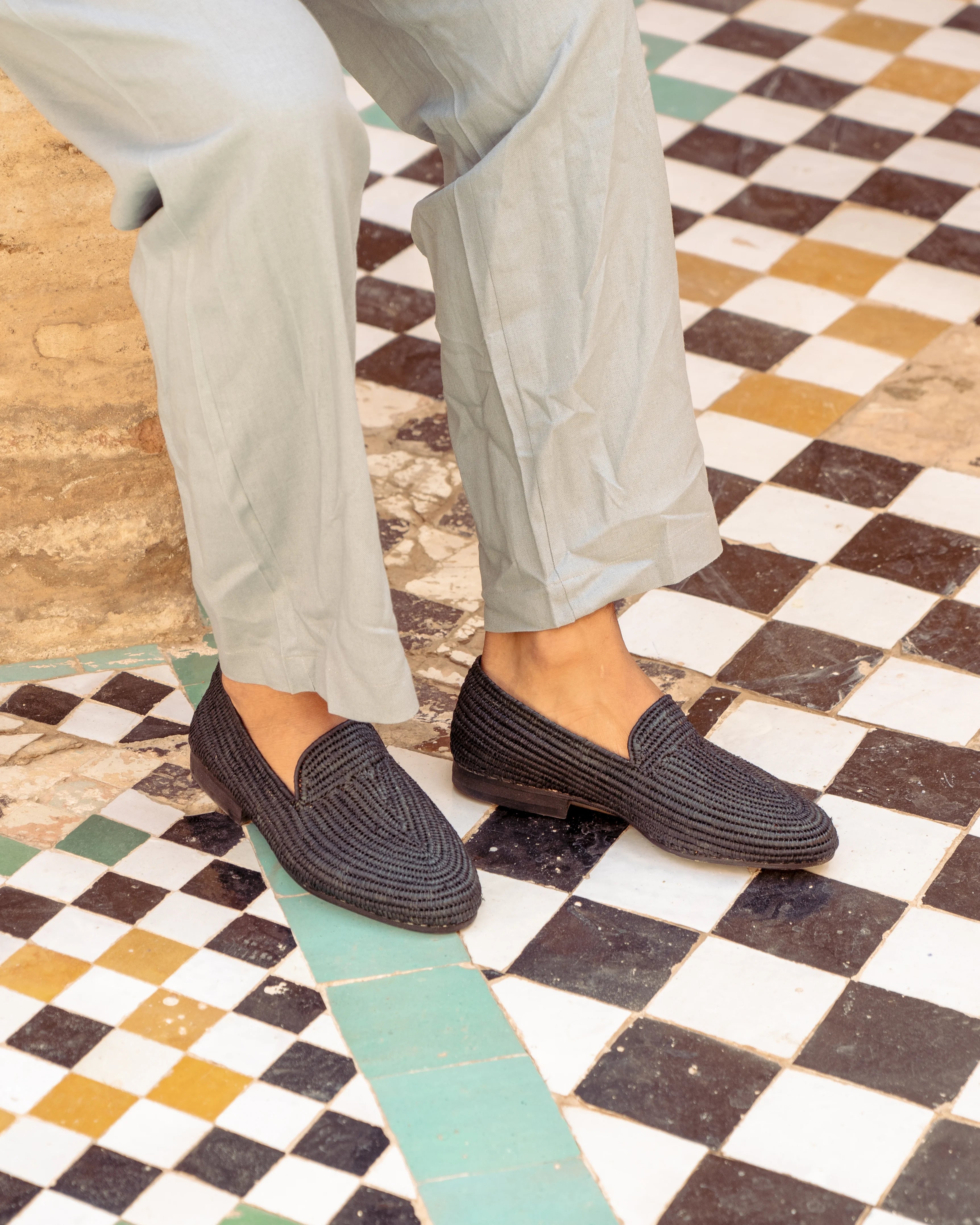 Men's Raffia Loafers in Black