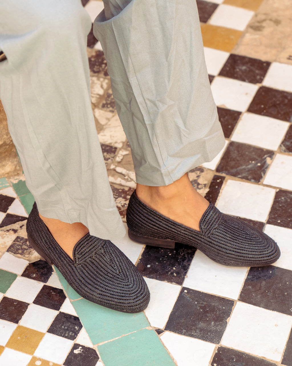 Men's Raffia Loafers in Black