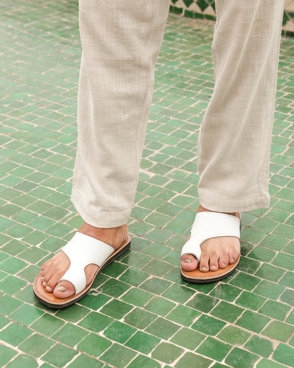 Men's Leather Sandals in White