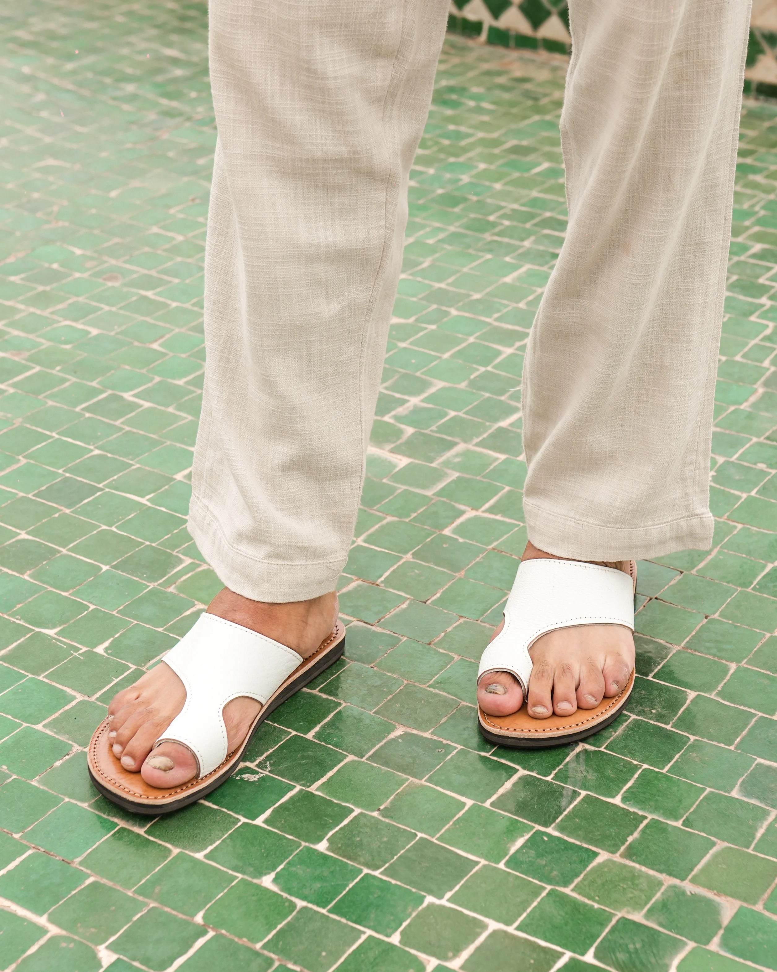 Men's Leather Sandals in White