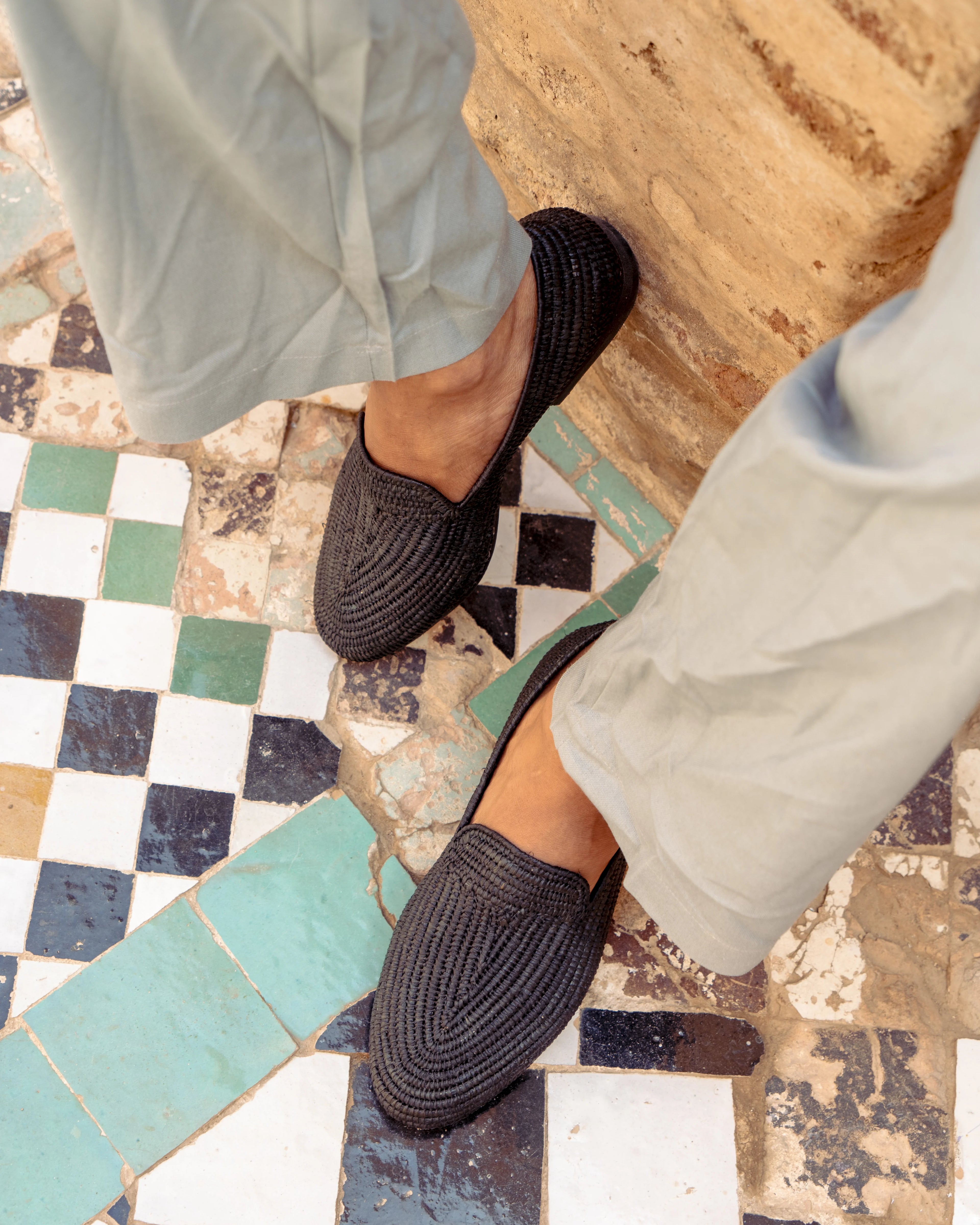 Men's Raffia Loafers in Black