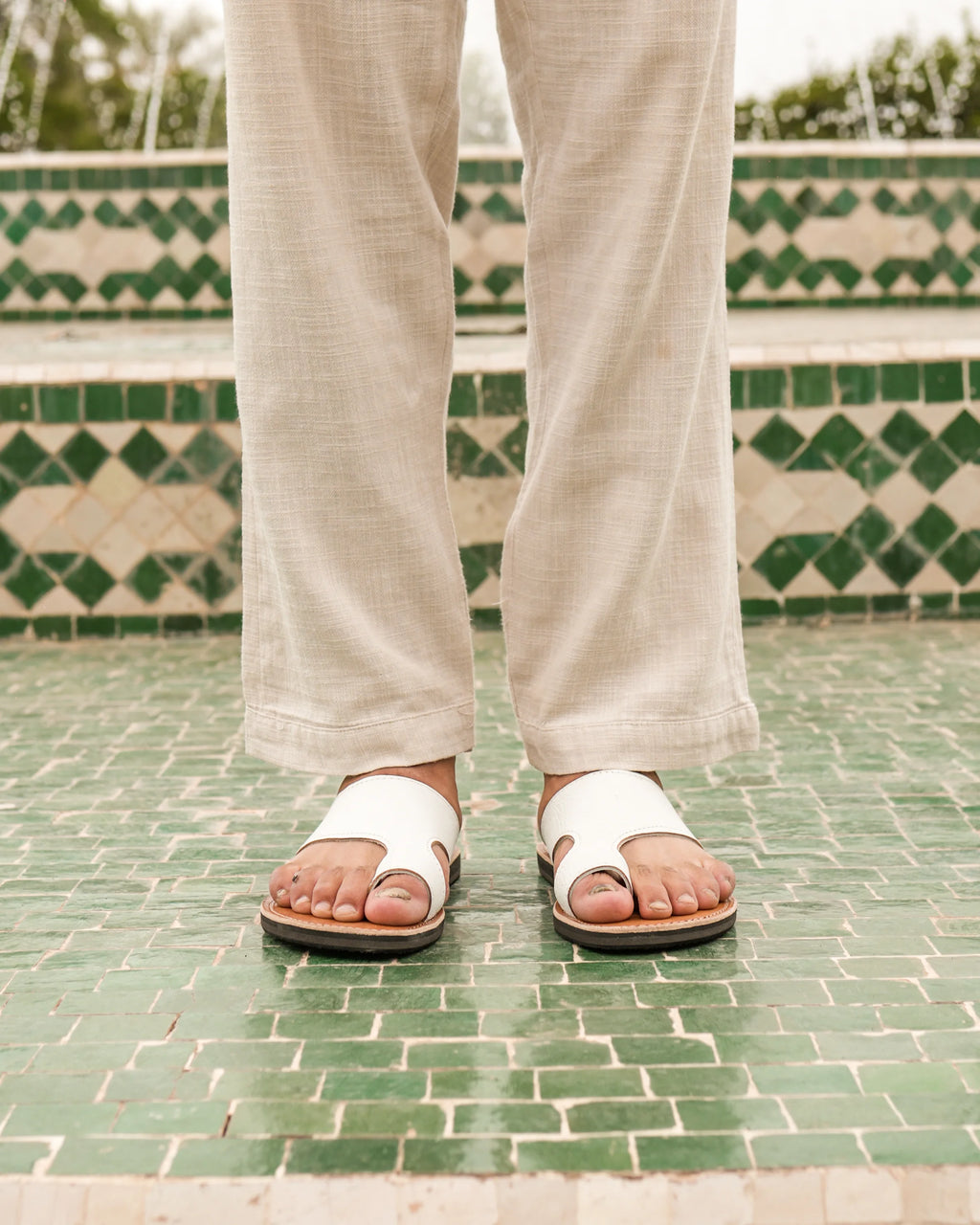 Men's Leather Sandals in White