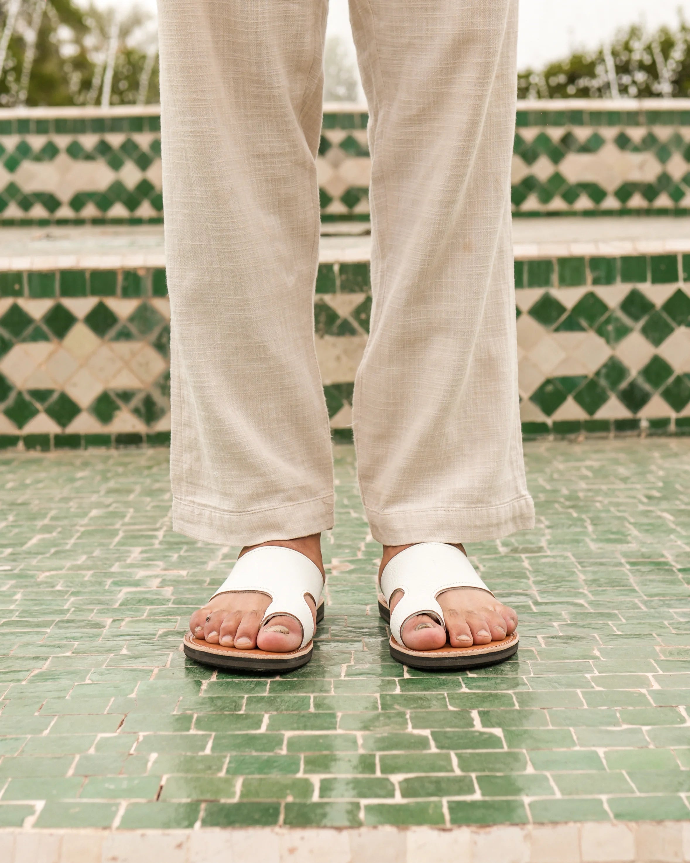 Men's Leather Sandals in White
