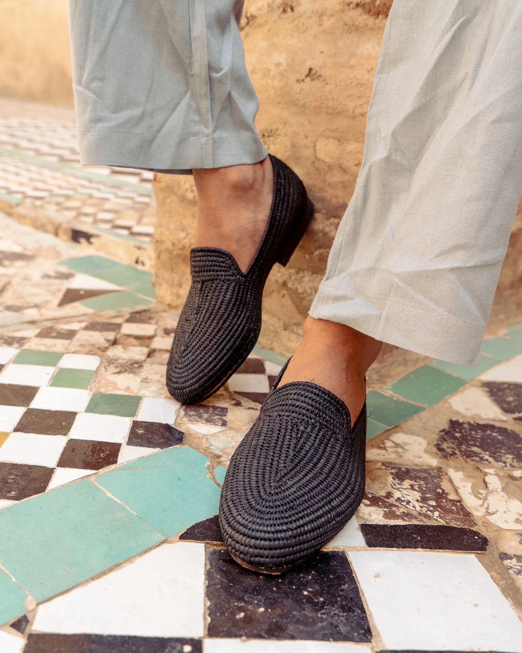 Men's Raffia Loafers in Black