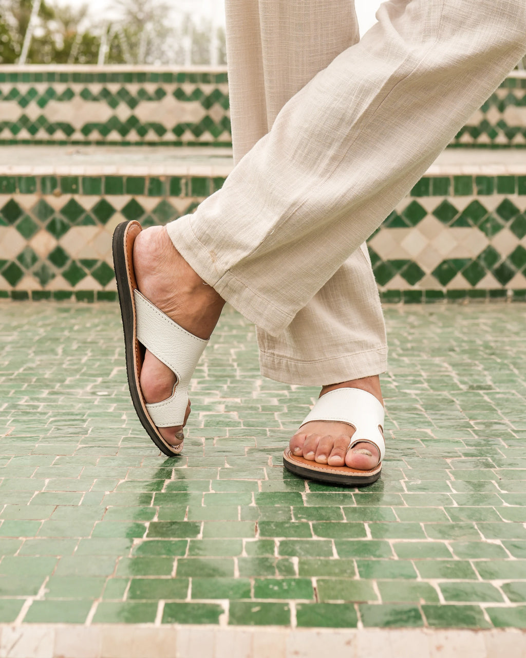 Men's Leather Sandals in White