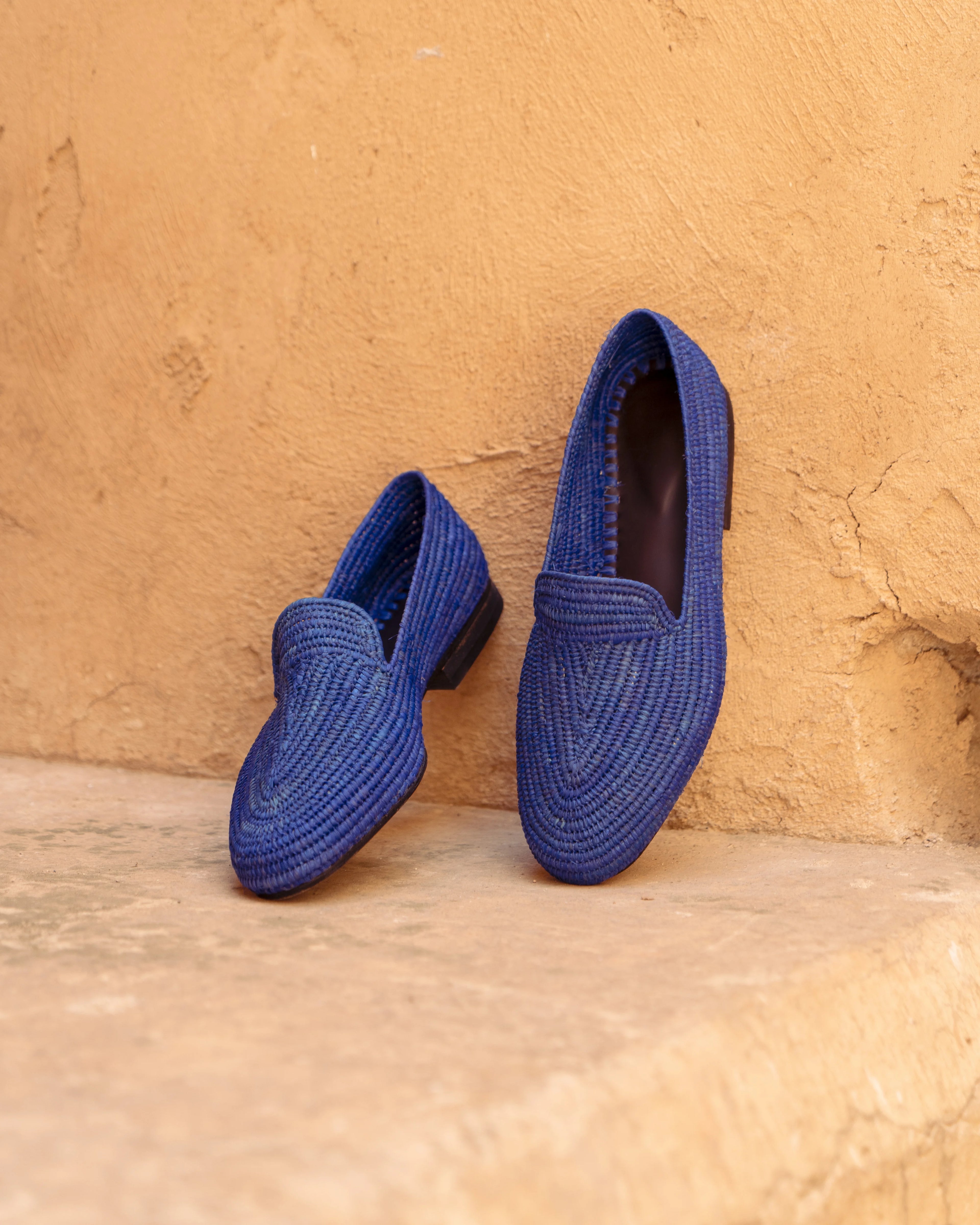 Men's Raffia Loafers in Indigo Blue