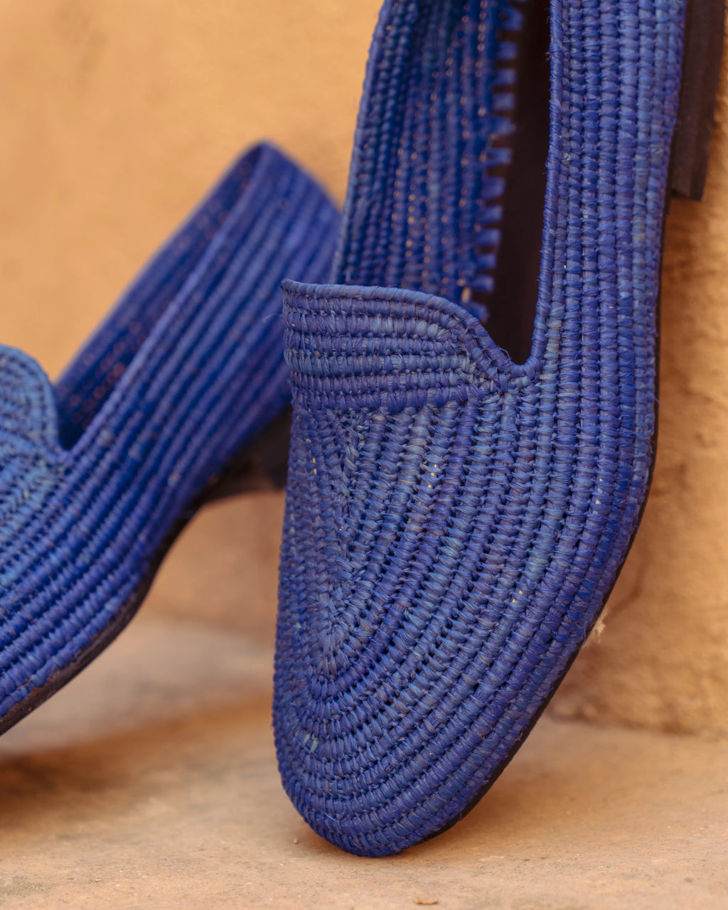Men's Raffia Loafers in Indigo Blue