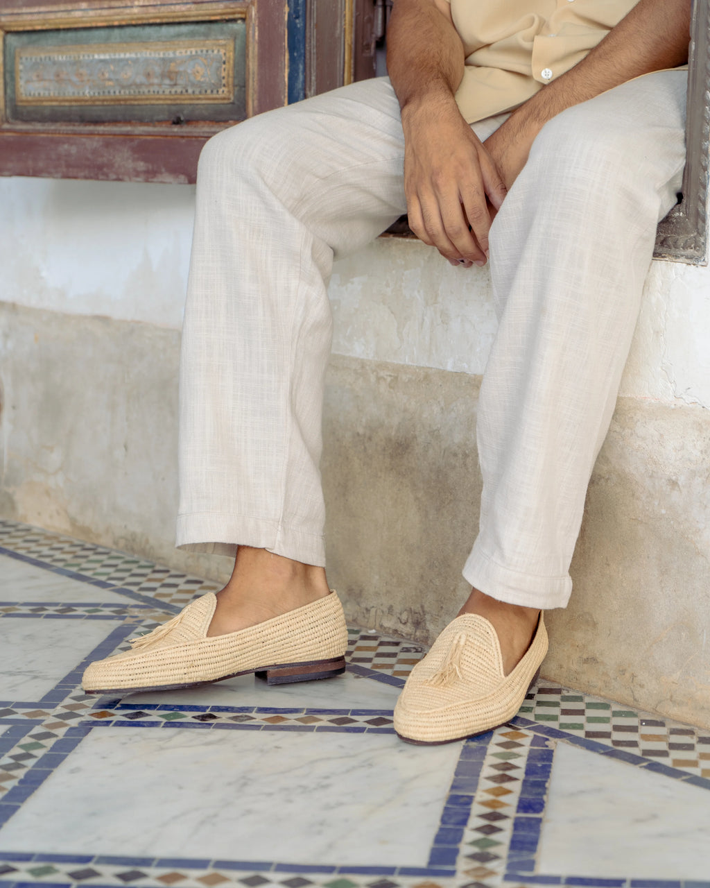 Men's Raffia Loafers in Beige