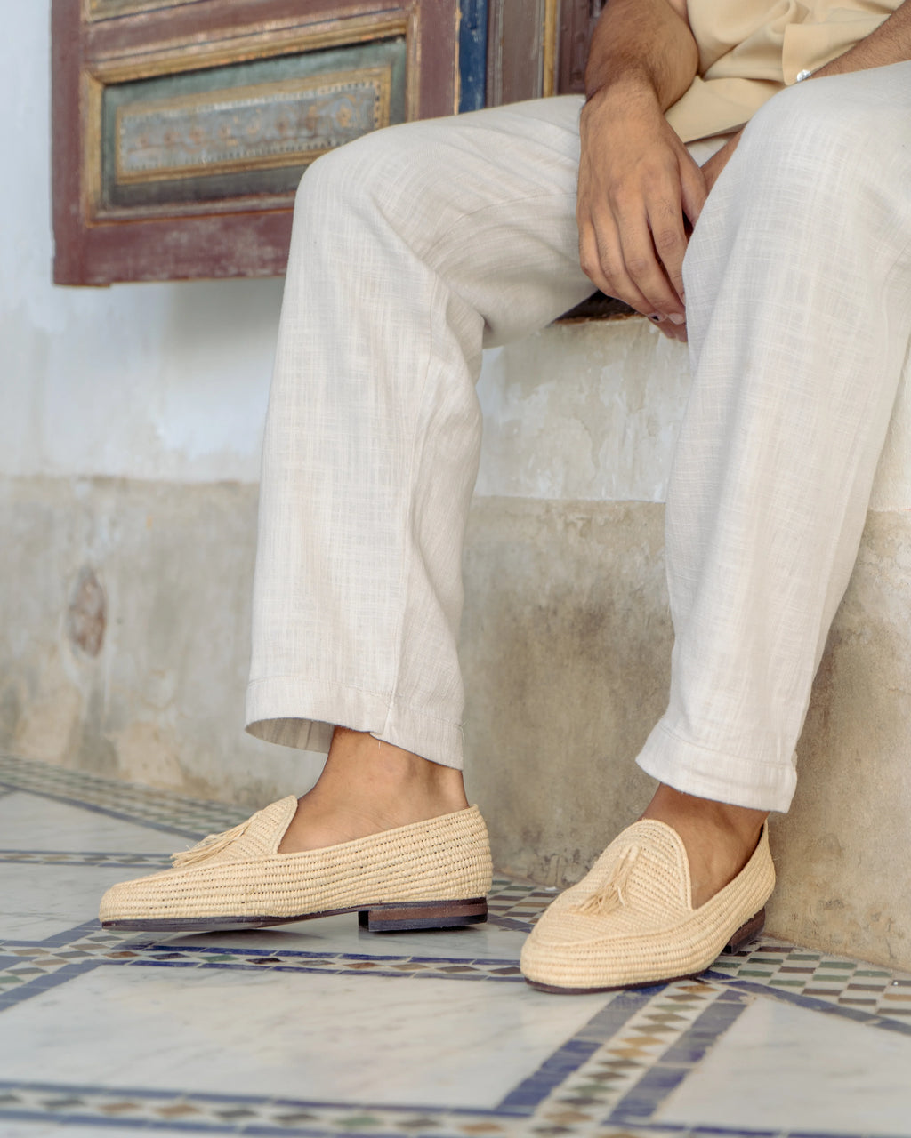 Men's Raffia Loafers in Beige