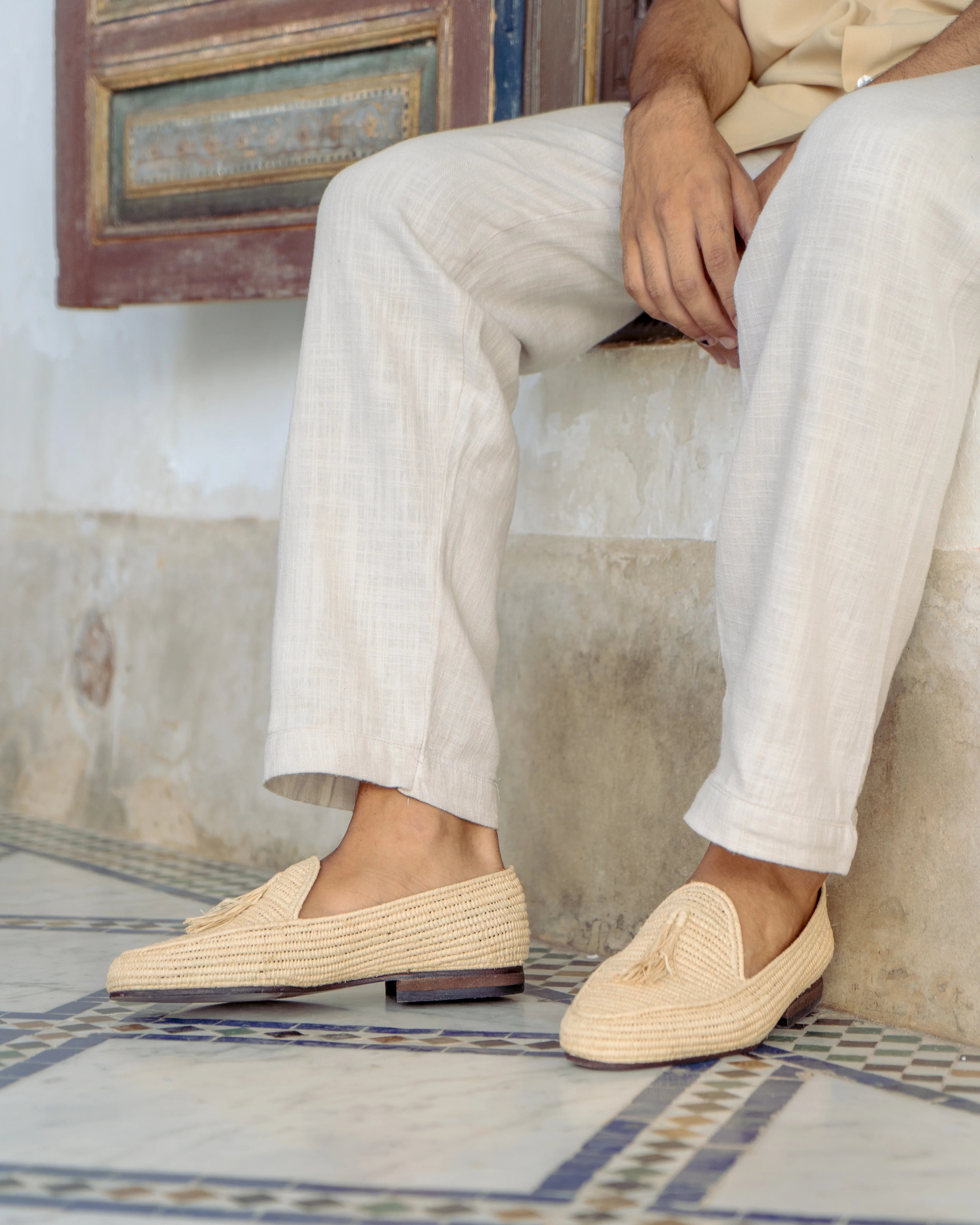 Men's Raffia Loafers in Beige
