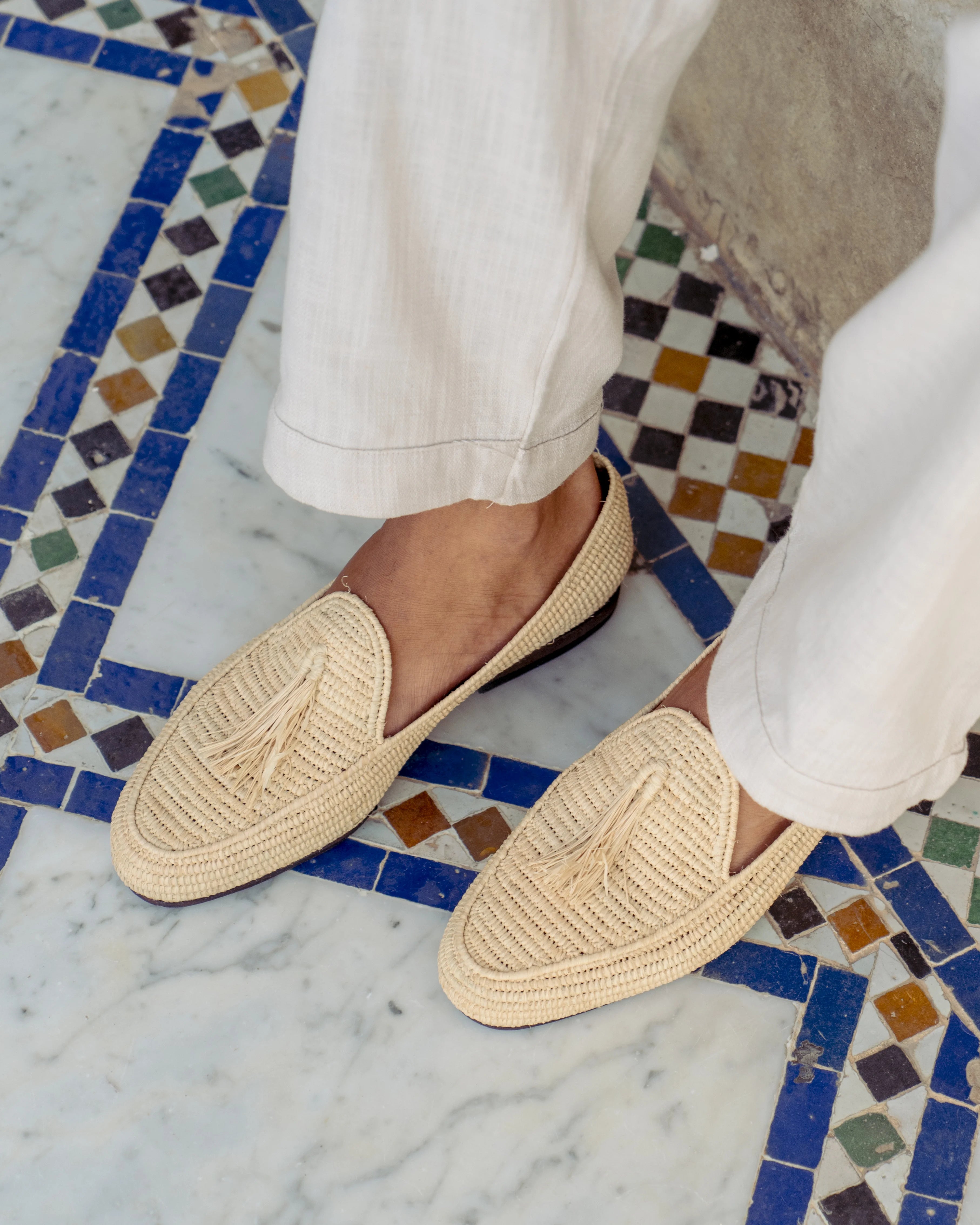 Men's Raffia Loafers in Beige