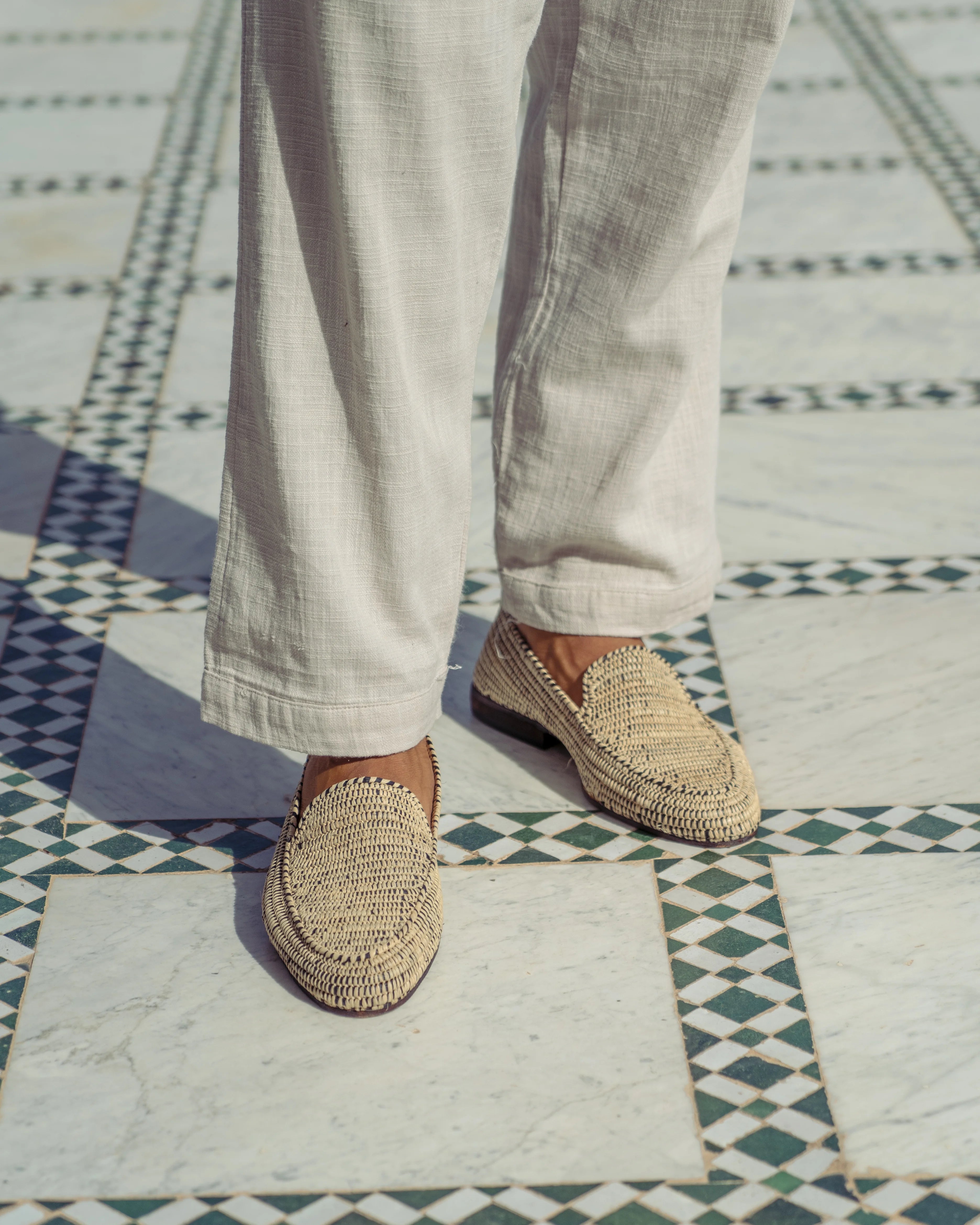 Men's Raffia Loafers in Blue & White