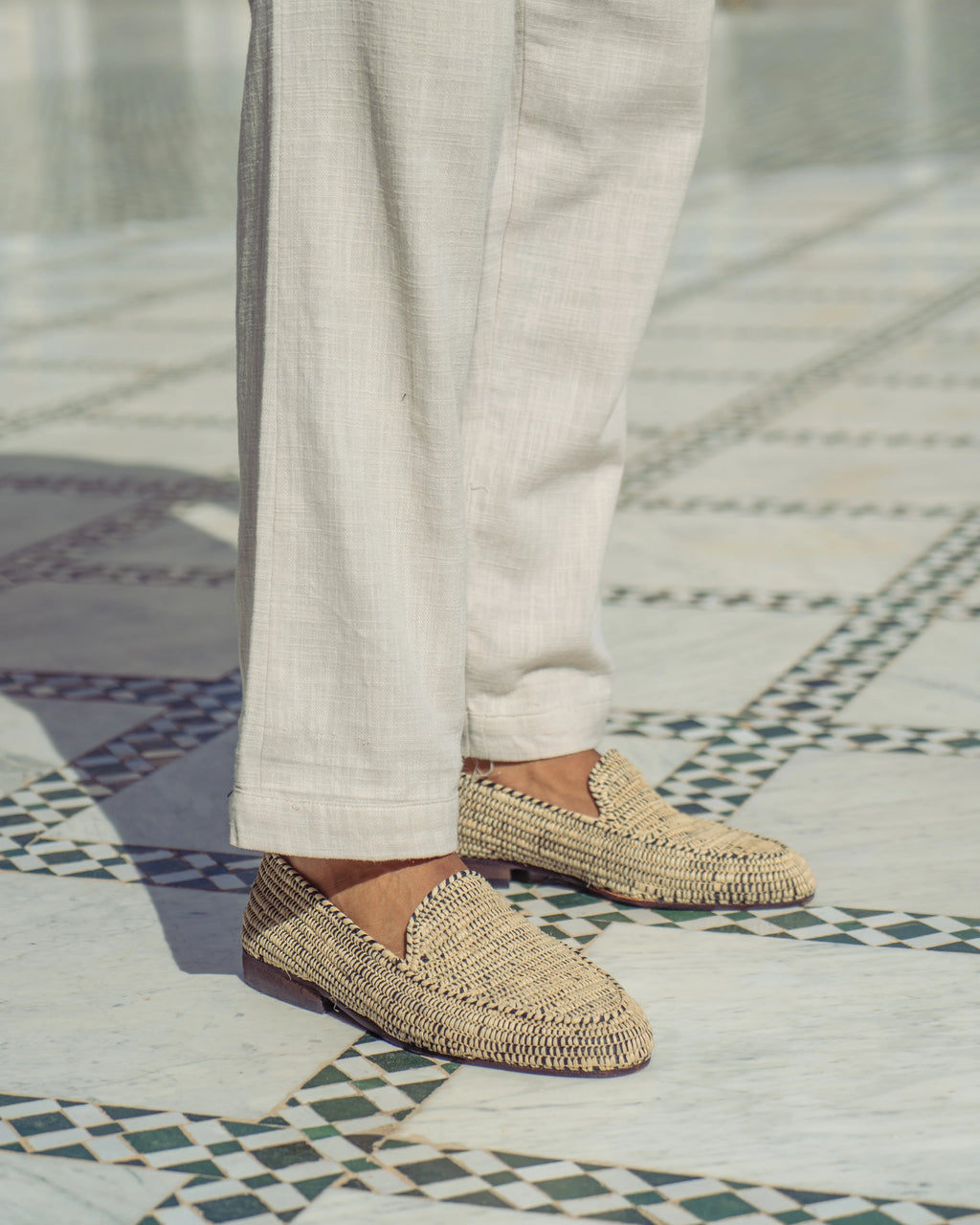 Men's Raffia Loafers in Blue & White