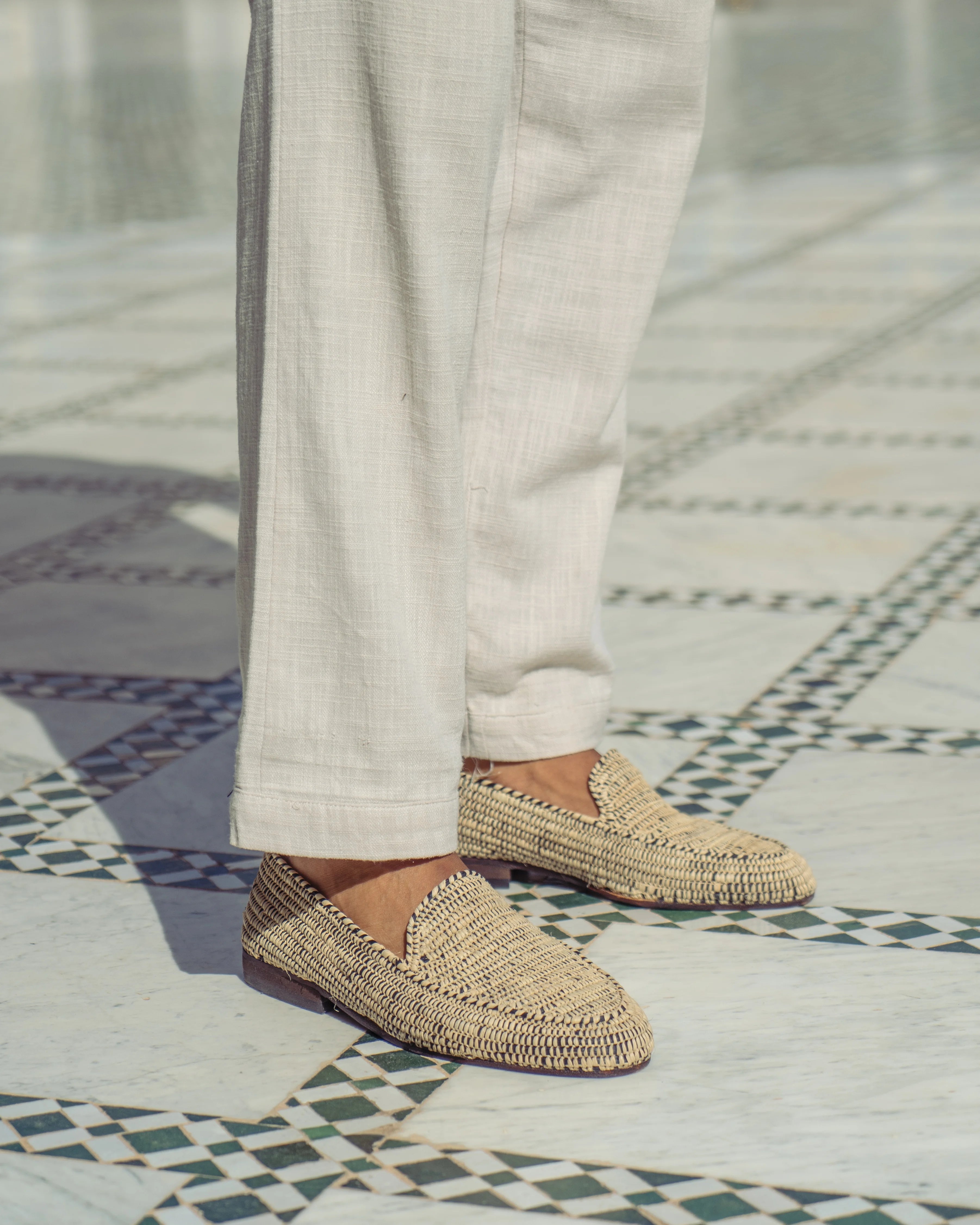 Men's Raffia Loafers in Blue & White