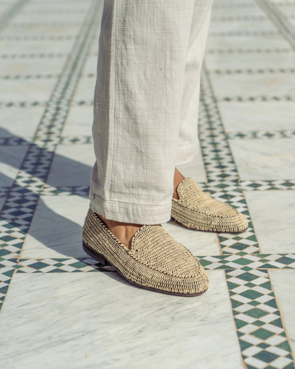 Men's Raffia Loafers in Blue & White