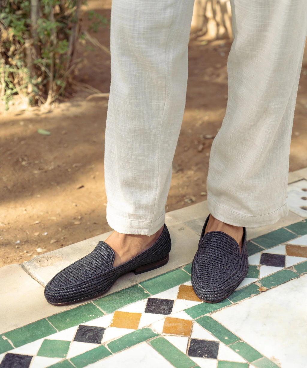 Men's Raffia Loafers in Jet Black