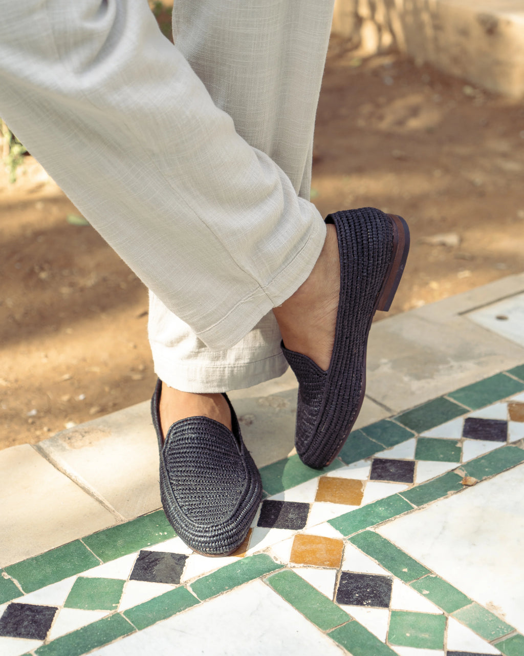 Men's Raffia Loafers in Jet Black