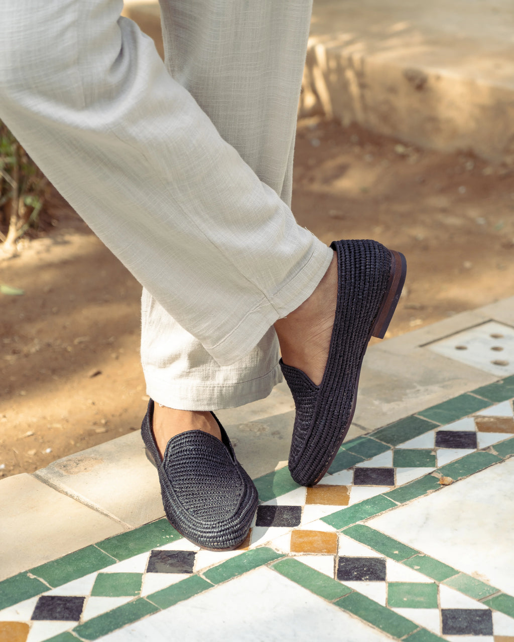 Men's Raffia Loafers in Jet Black