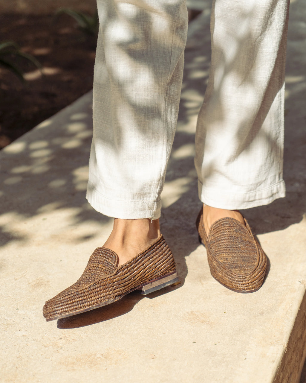 Men's Raffia Loafers in Pure Dark Brown