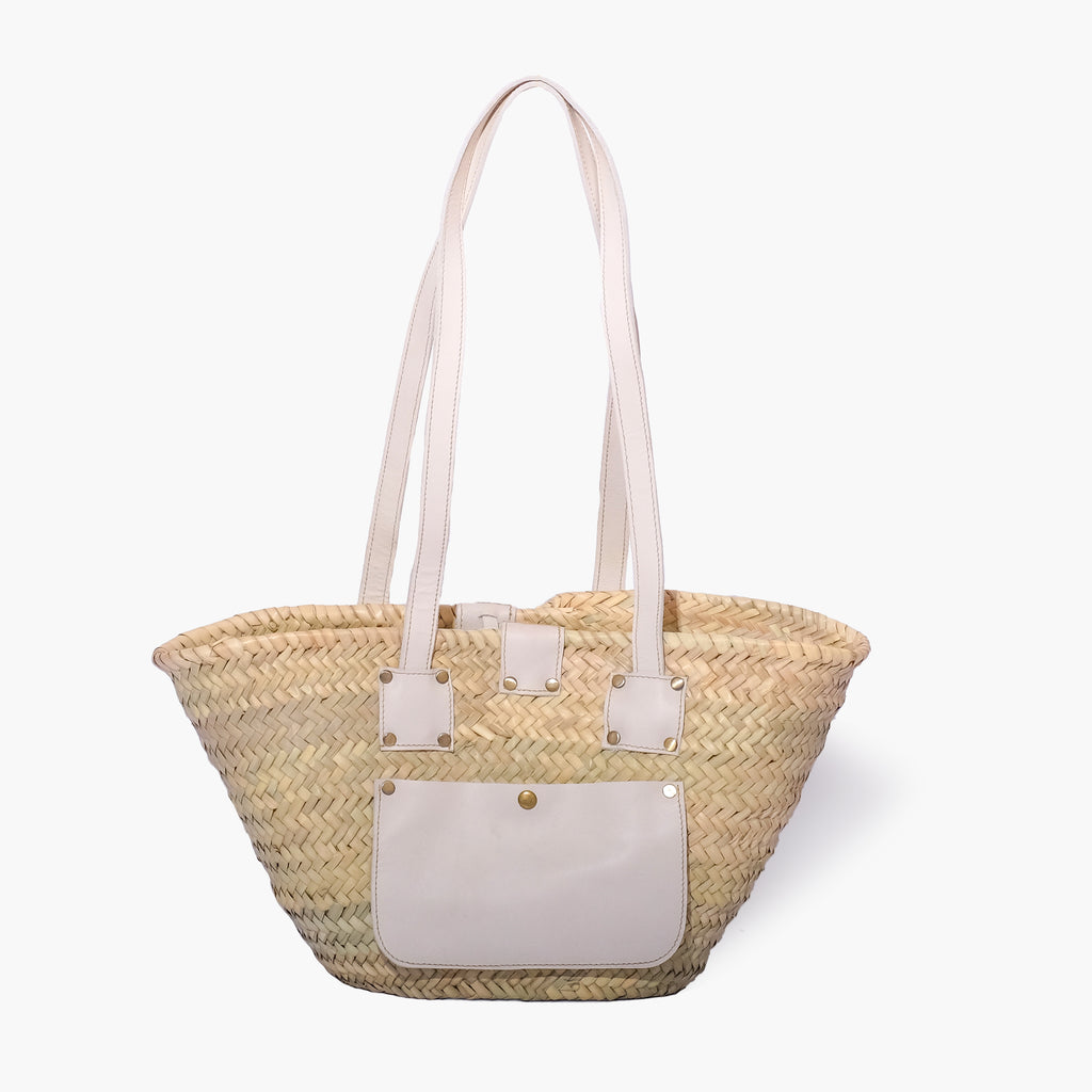 Sac fourre-tout blanc en paille naturelle