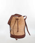 Artisan Raffia Bucket Bag — Natural Leather