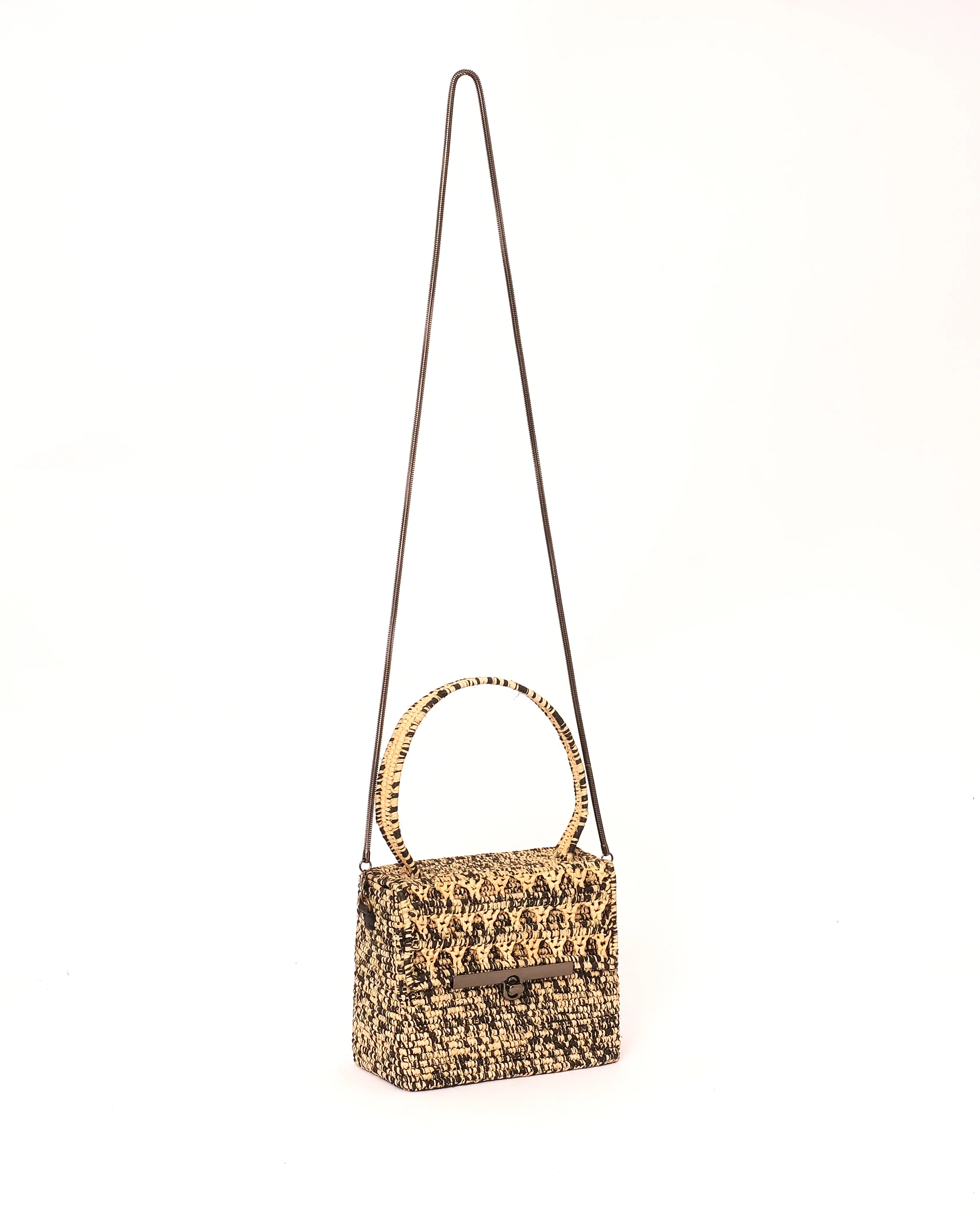 Black Raffia Box Bag