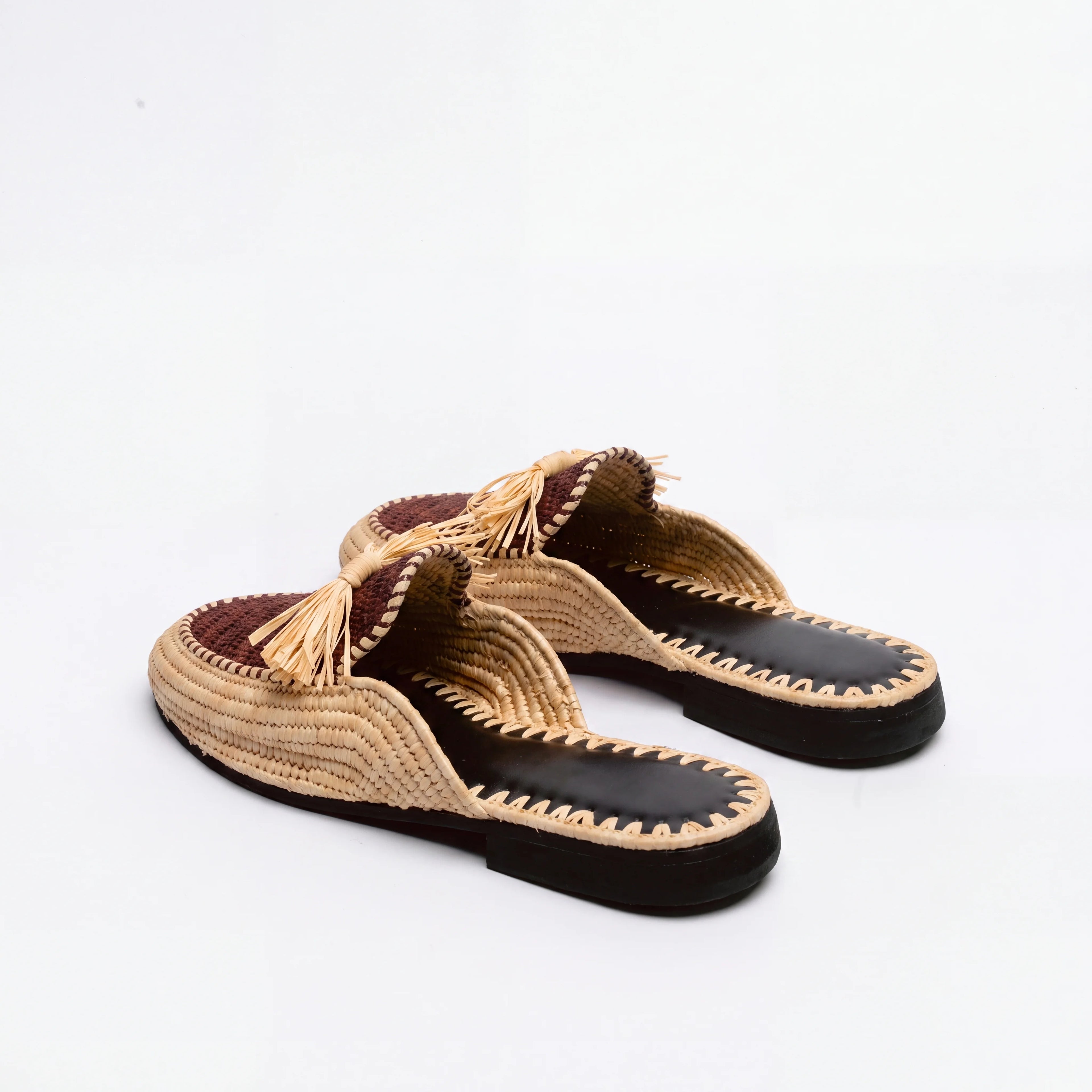 Open Back Raffia Shoes in Brown