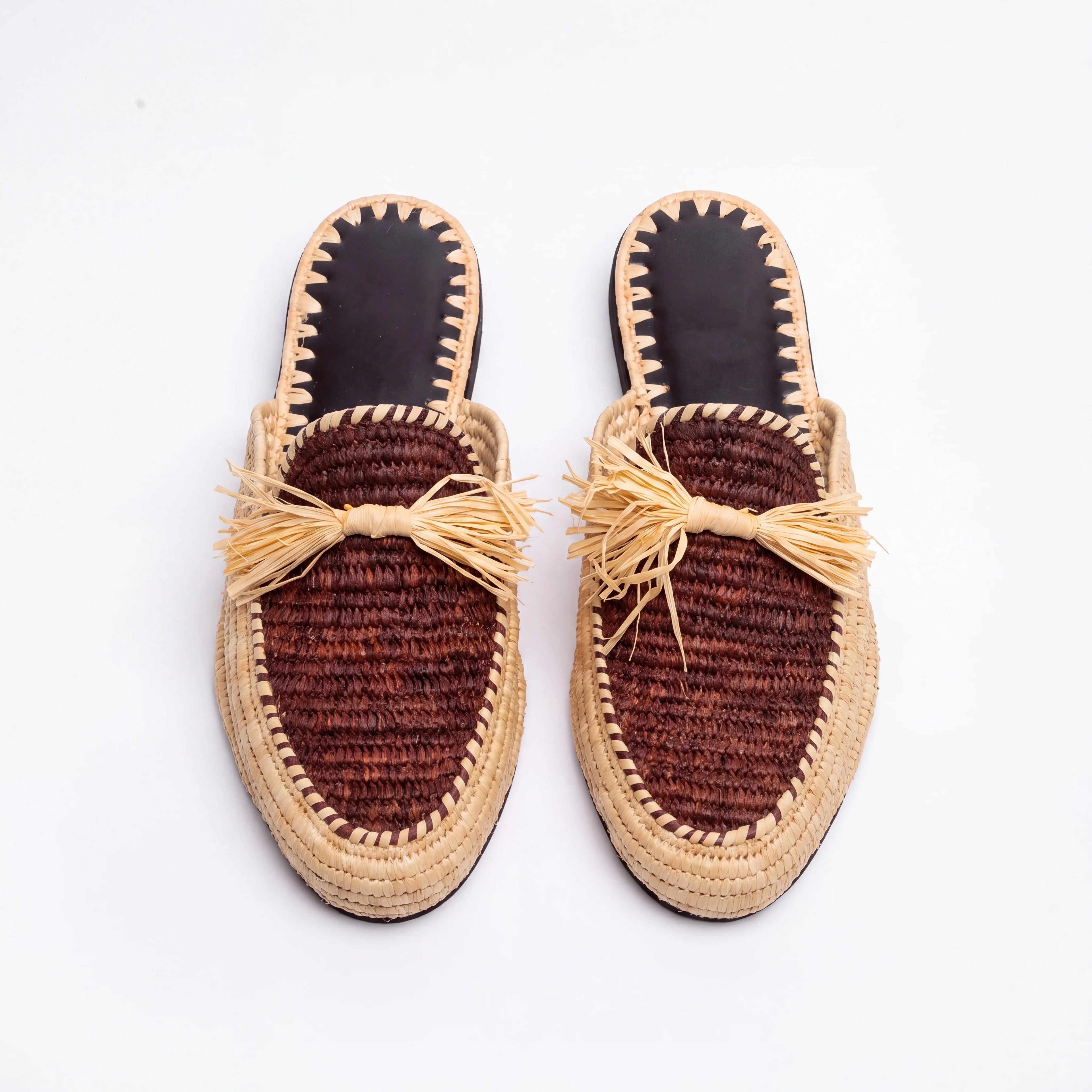 Open Back Raffia Shoes in Brown
