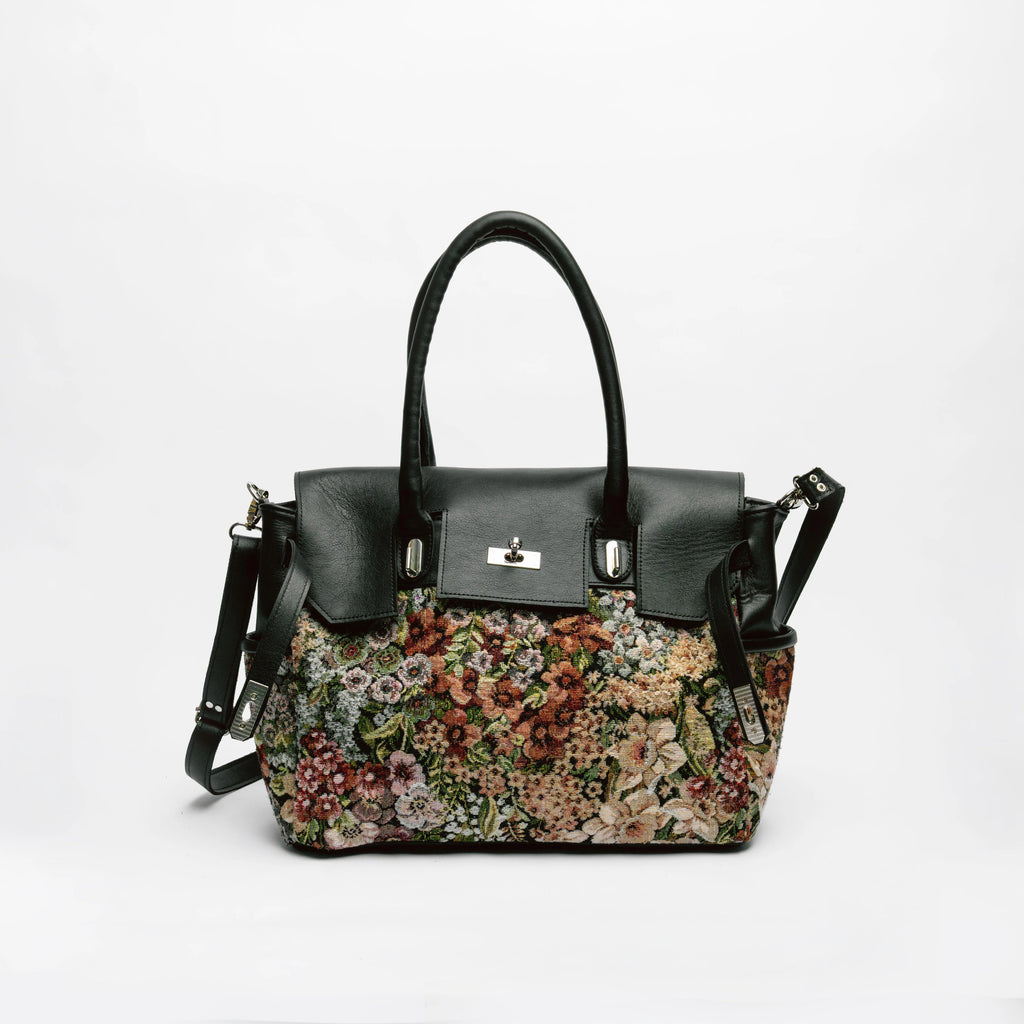Black & Floral Tapestry Tote