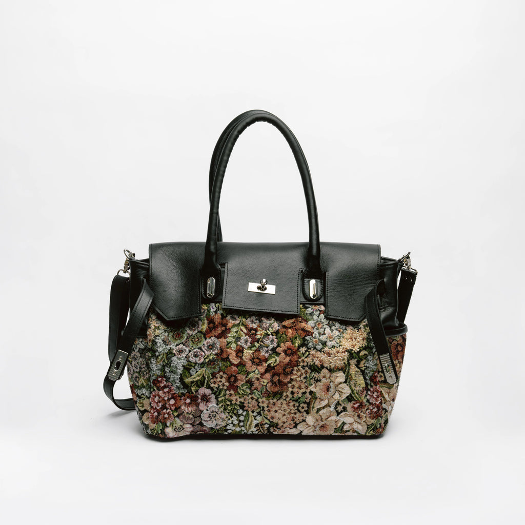 Black & Floral Tapestry Tote