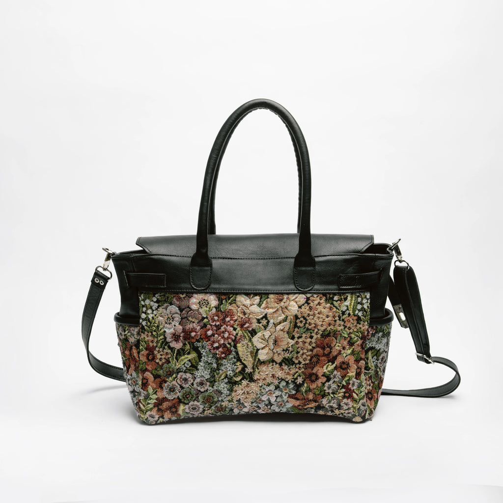 Black & Floral Tapestry Tote