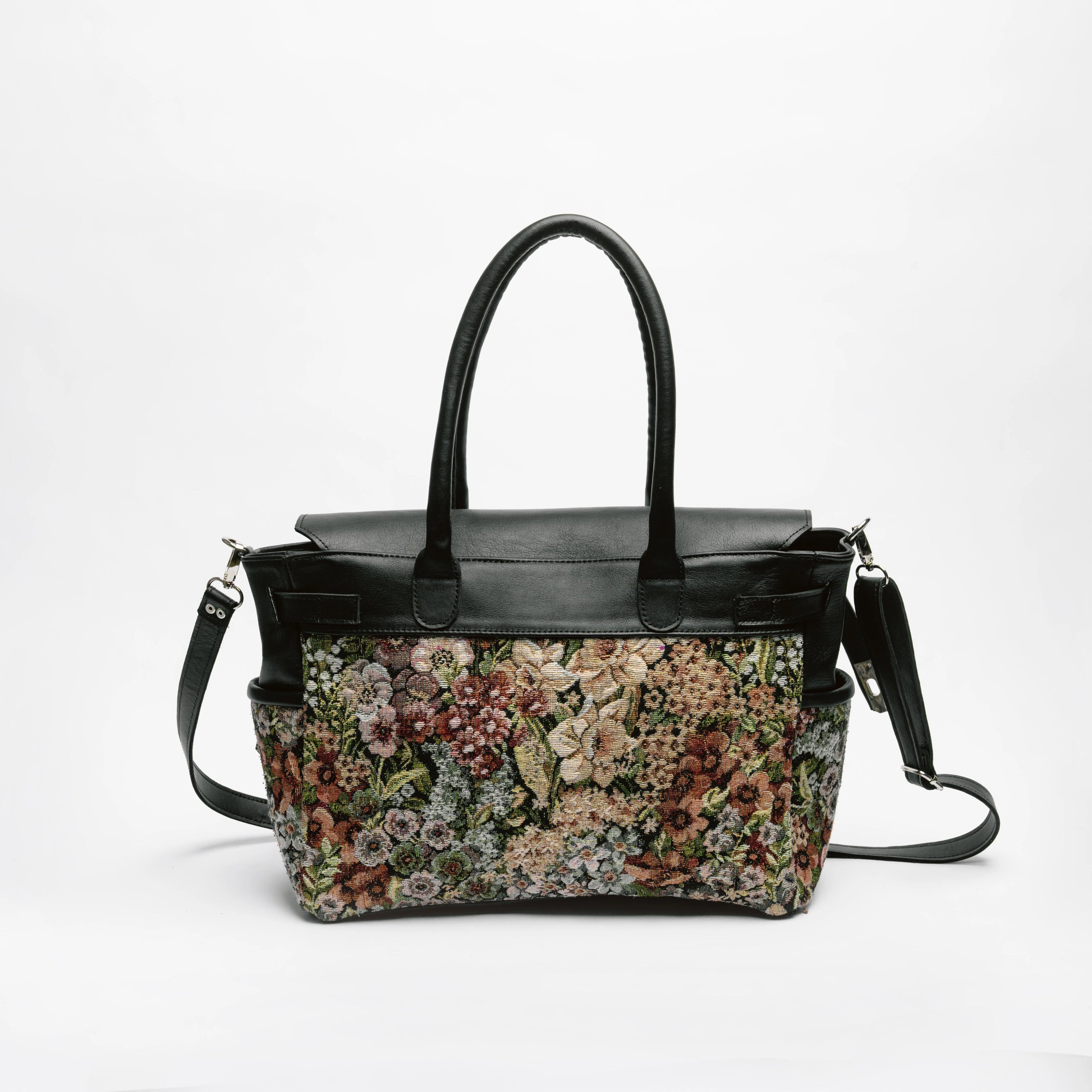 Black & Floral Tapestry Tote