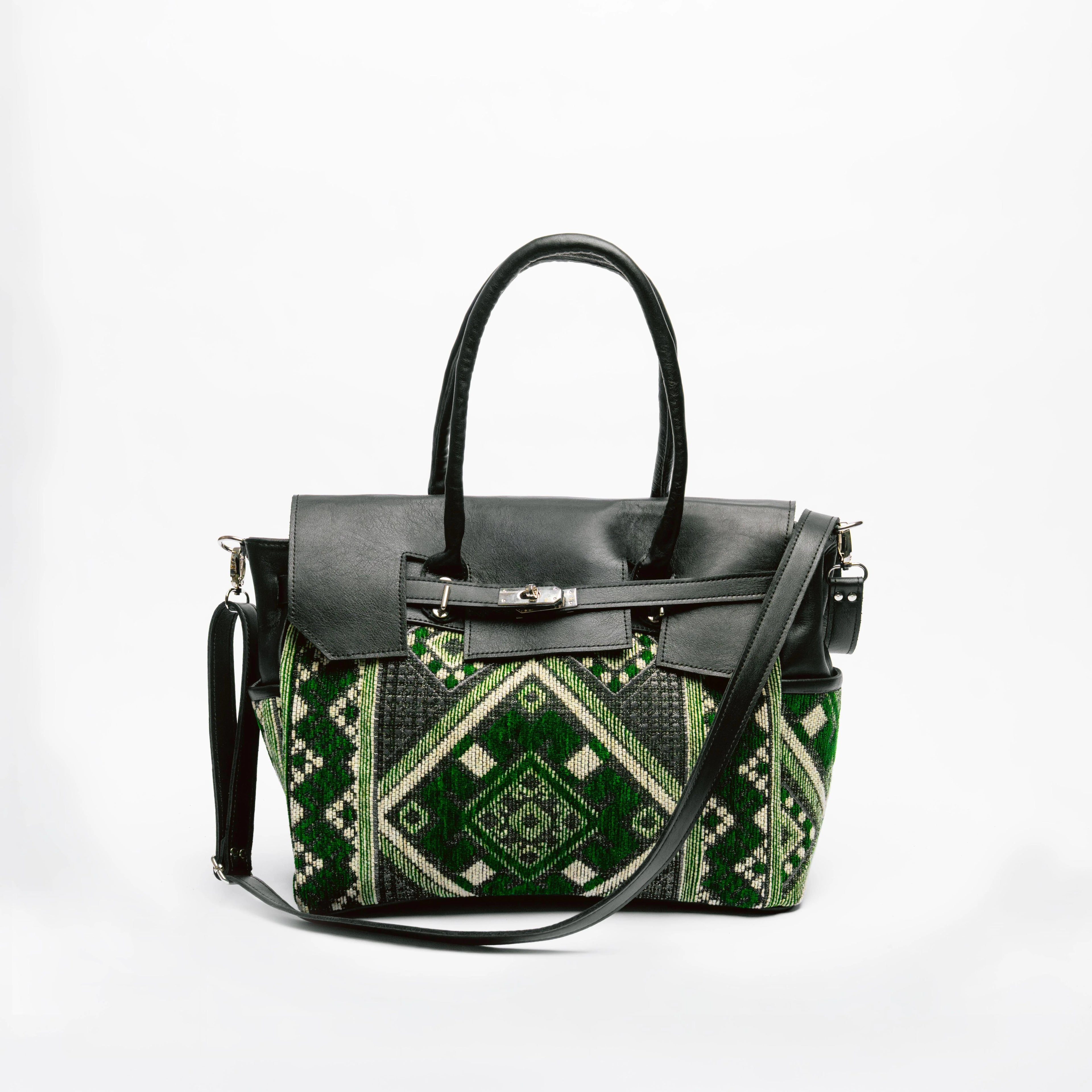 Black & Emerald Kilim Tote