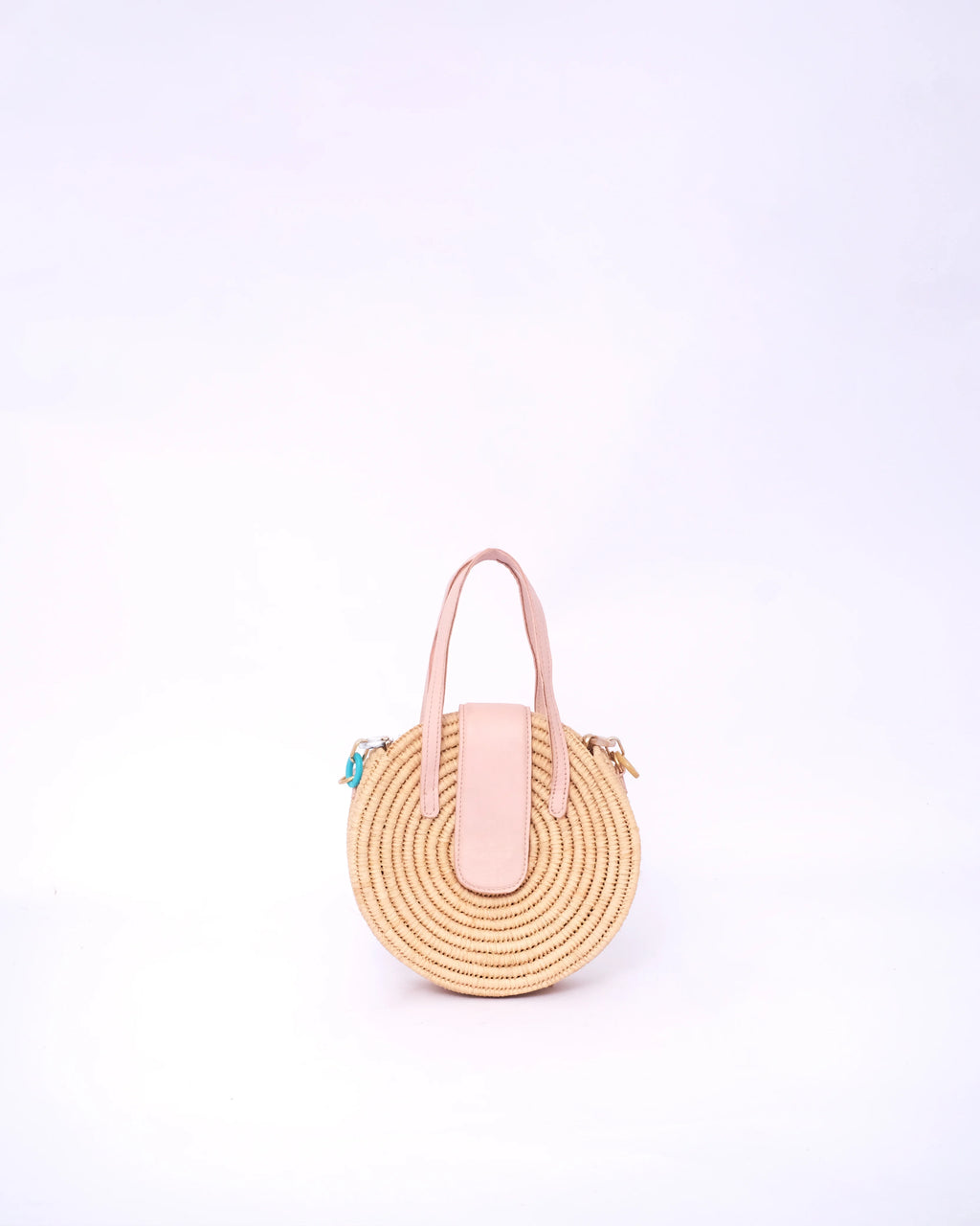 Circle Raffia Handbag With Pink Leather Handle