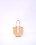 Circle Raffia Handbag With Pink Leather Handle