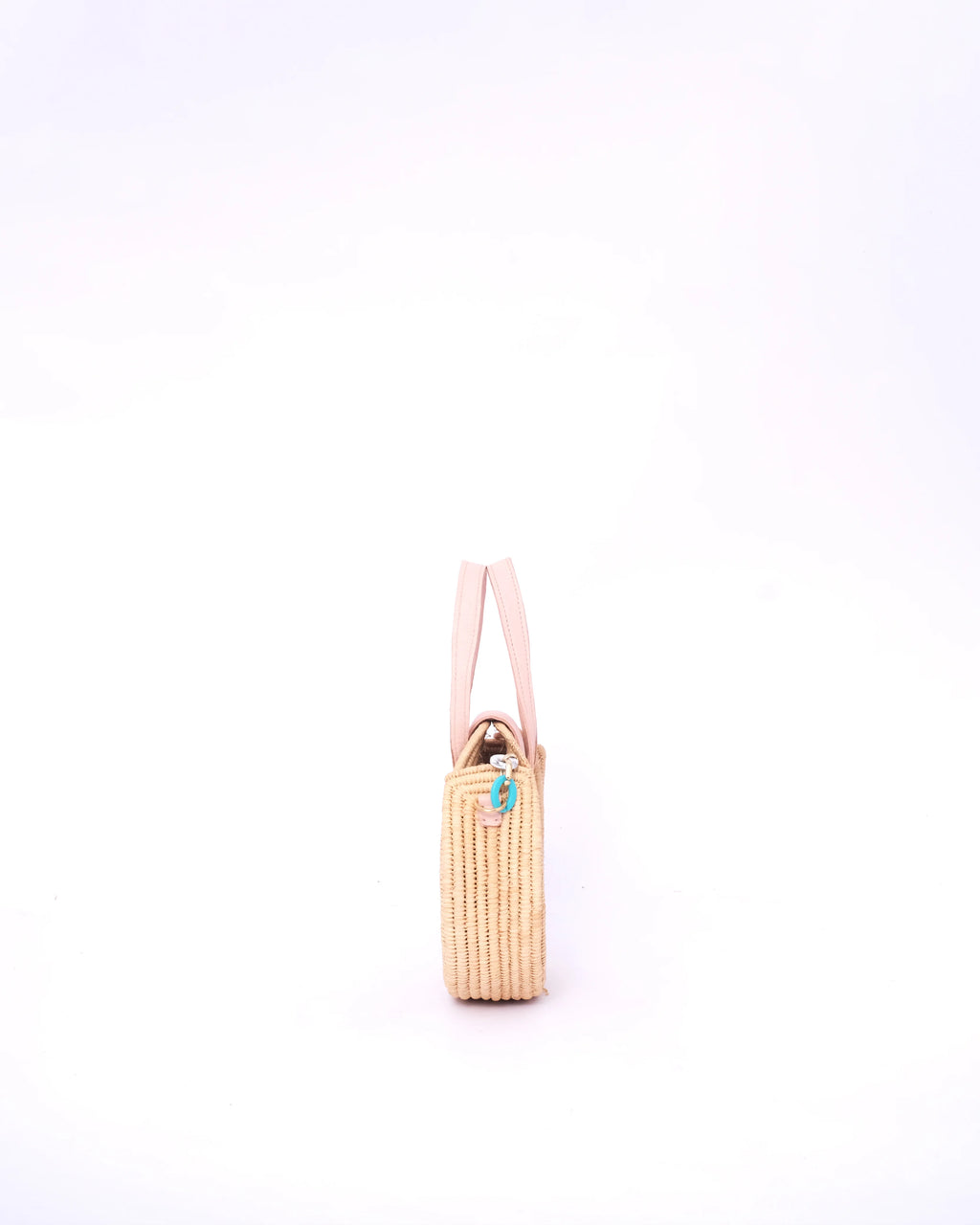 Circle Raffia Handbag With Pink Leather Handle