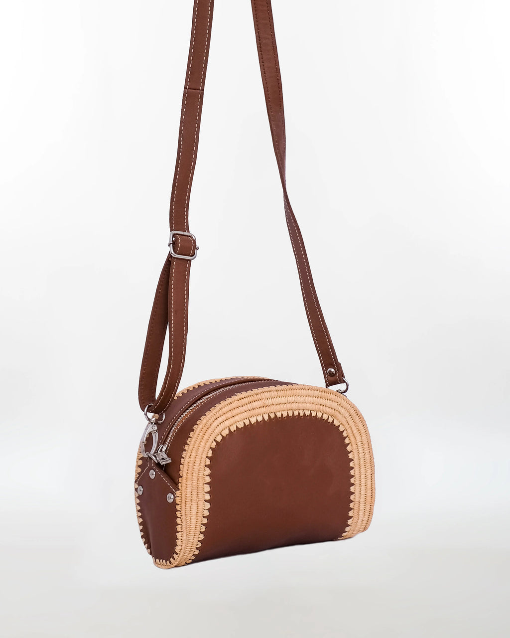 Demi-Lune Raffia Crossbody