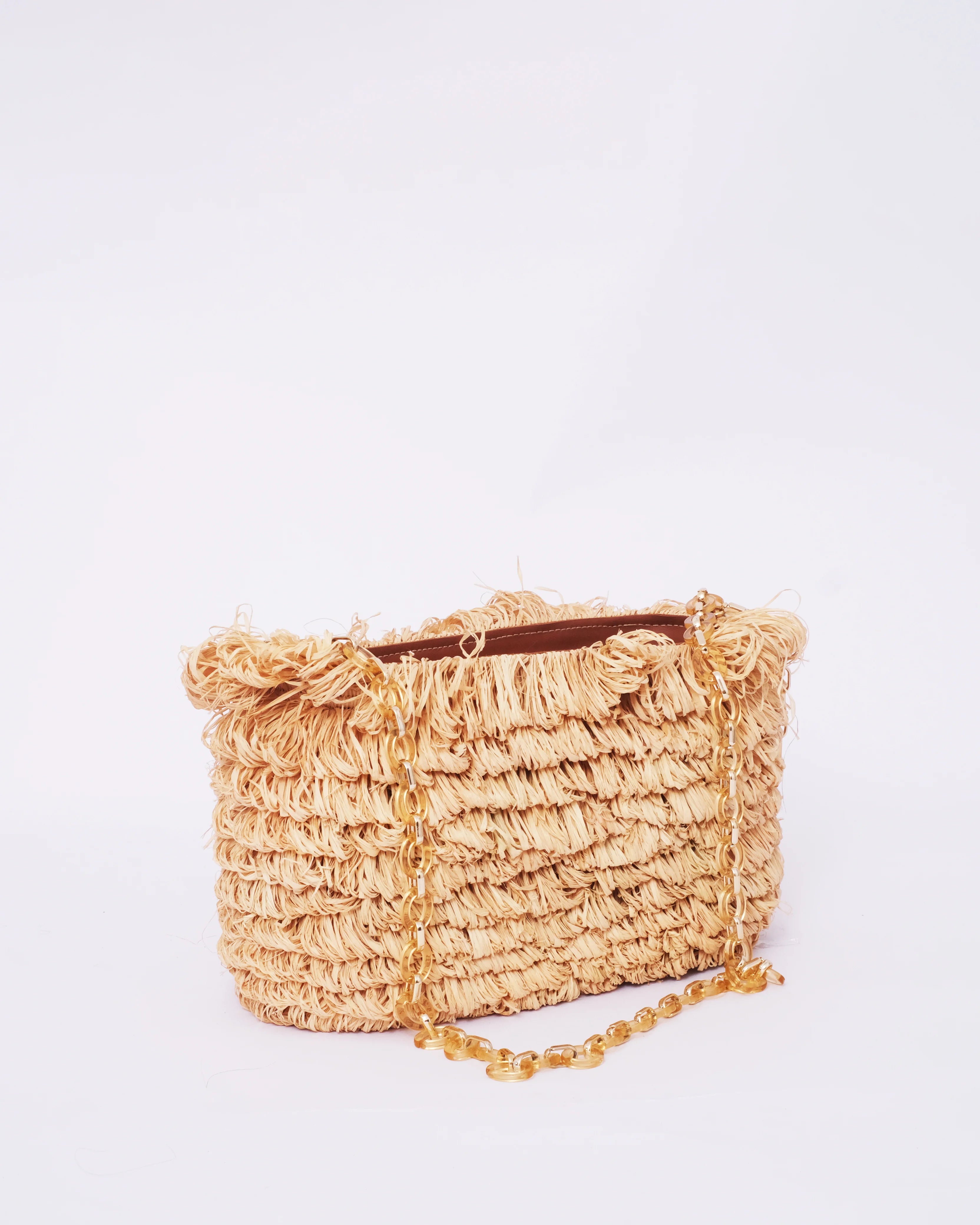 Fringed Raffia Shoulder Bag