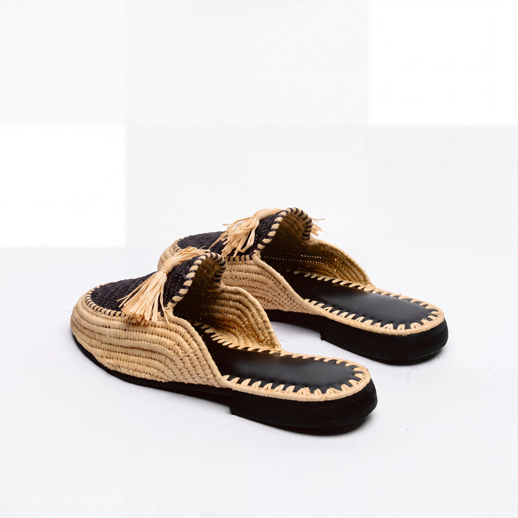 Handmade Summer Mules in Natural & Black