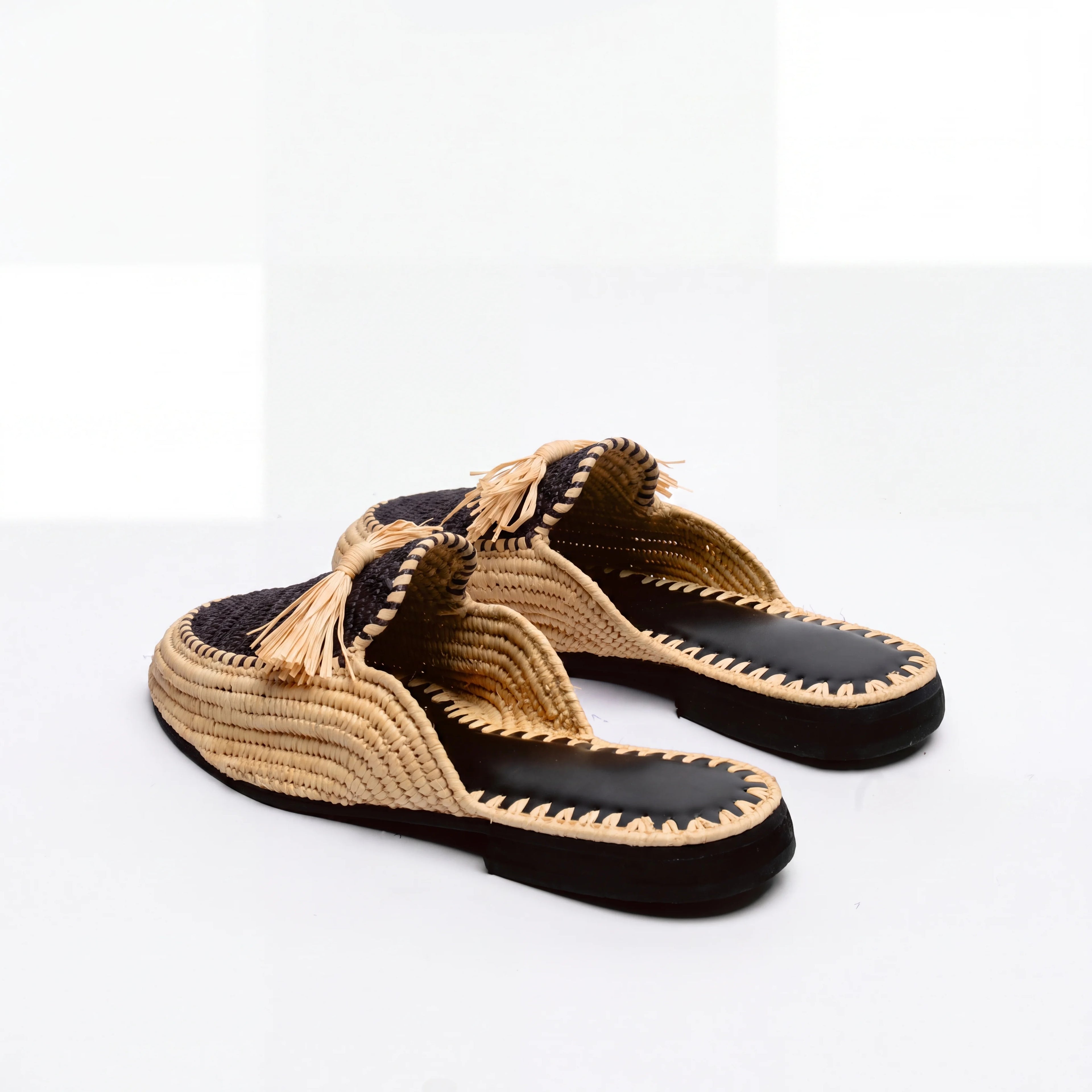 Handmade Summer Mules in Natural & Black