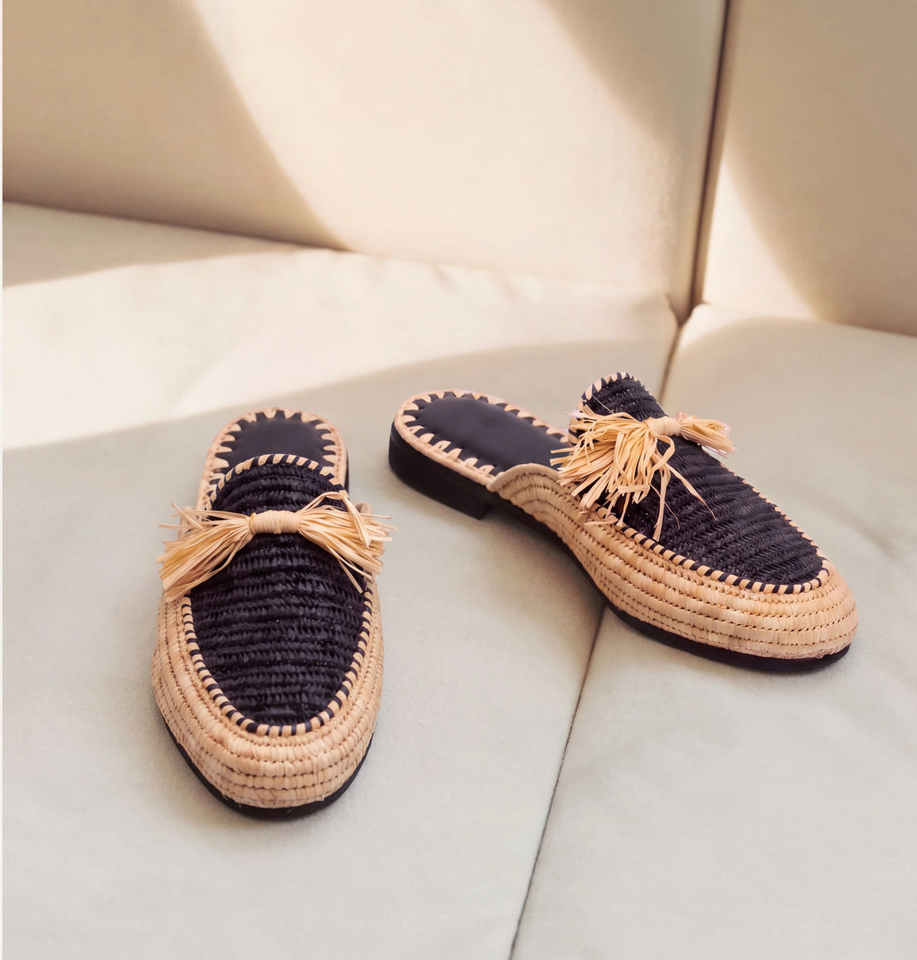 Handmade Summer Mules in Natural & Black