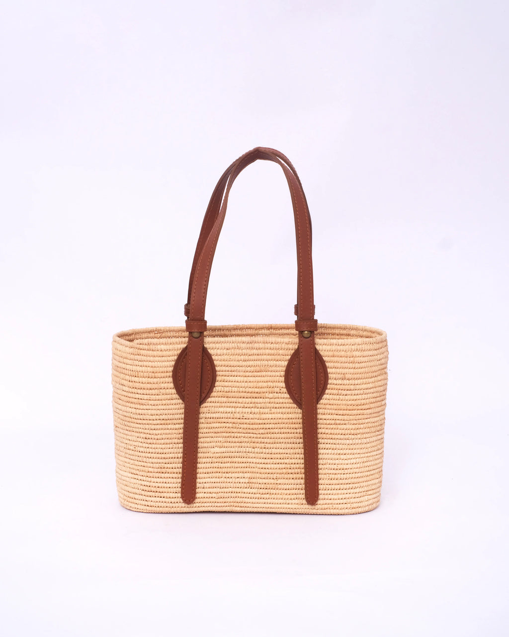Large Raffia Market Tote With Natural Leather